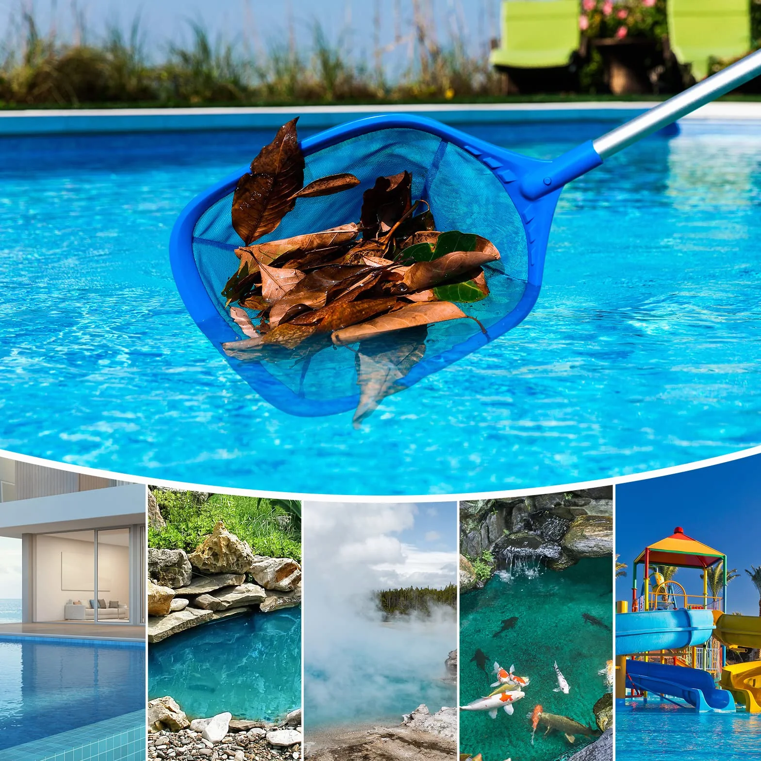 Épuisette de Surface pour Piscine 145cm, Filet de Fond avec Manche Aluminium 1,14m, Profonde 13cm, 4 Pièces pour Piscine Spa