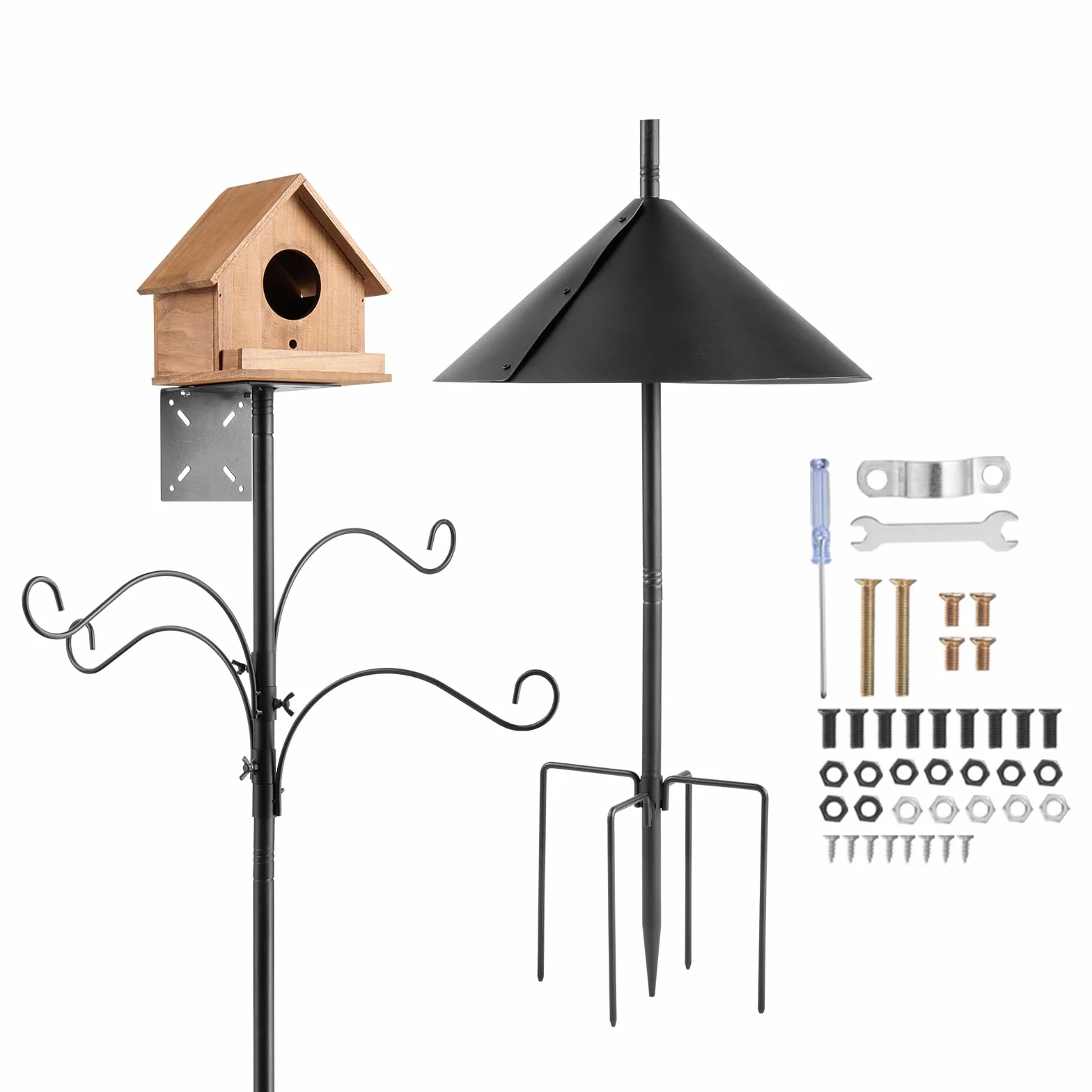 VEVOR Support de Maison Oiseaux 2370 mm Poteau de Nichoir avec 4 Crochets Anti-écureuil