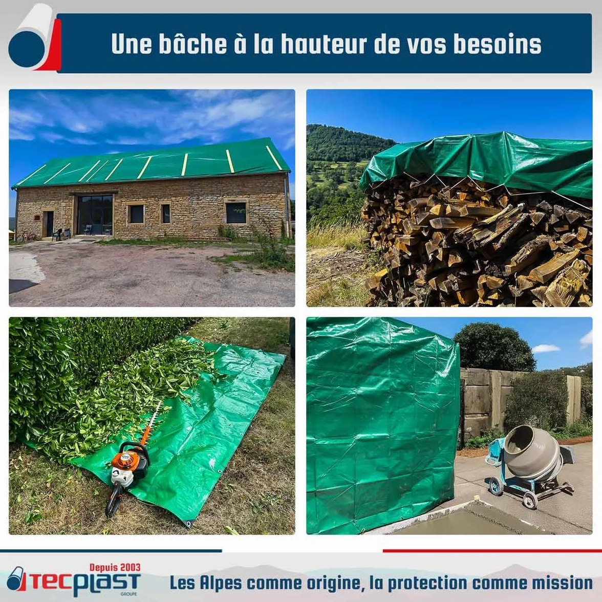 TECPLAST Bâche de Protection 3x5 m HQ250MU Verte et Marron - Haute Performance - Bâche étanche - Résistance Anti-UV