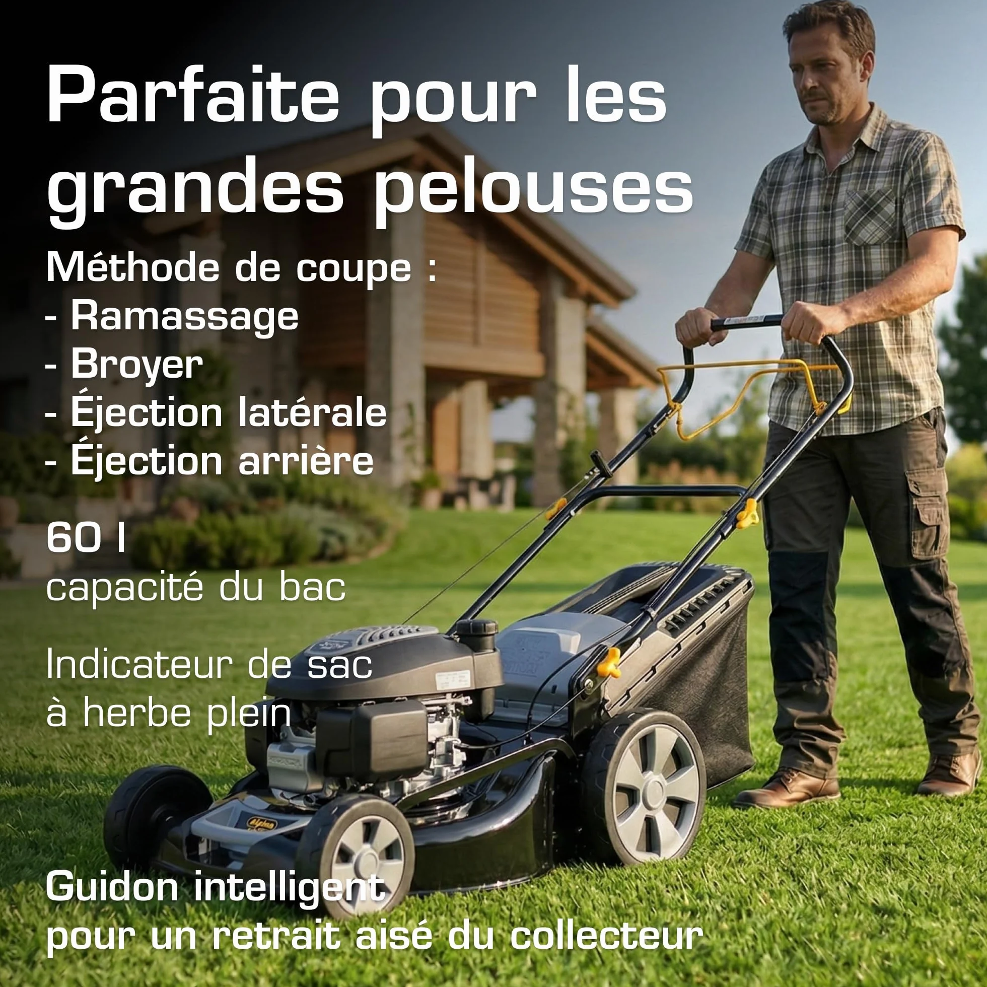 Tondeuse Thermique Alpina AL5 51 SHQ 166 cm³ 51 cm 4 en 1 Bac 60 L 1800 m²