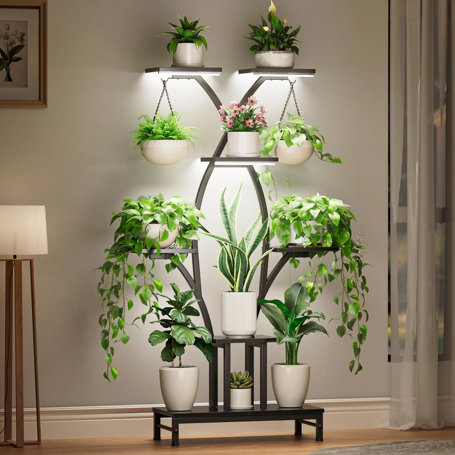 Mutool Support pour plantes d'intérieur avec lampes de culture, étagère 163 cm, support d'angle peu encombrant