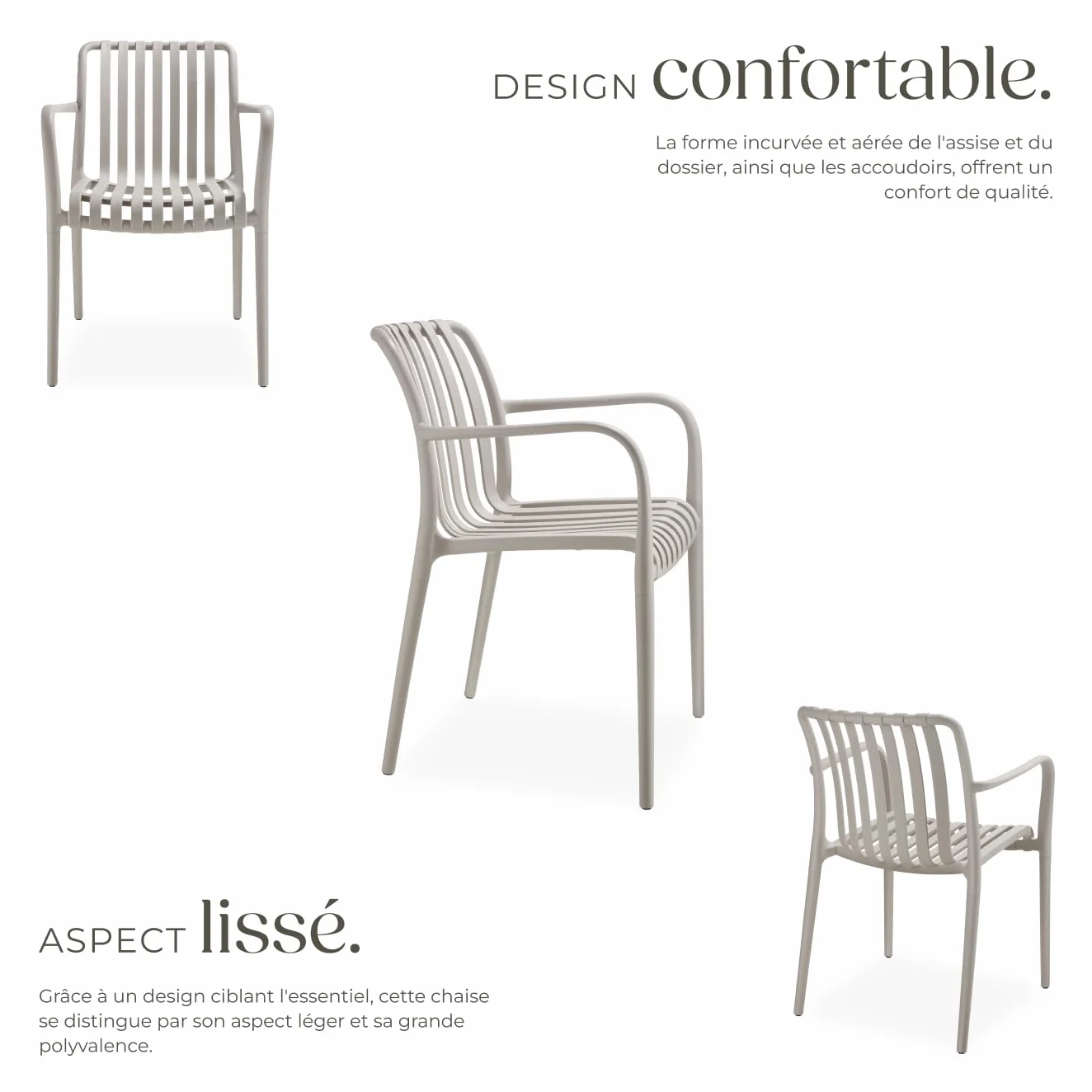 Tectake Lot de 4 Chaise de Jardin Fauteuil Salon extérieur empilable avec Accoudoirs résistant aux intempéries