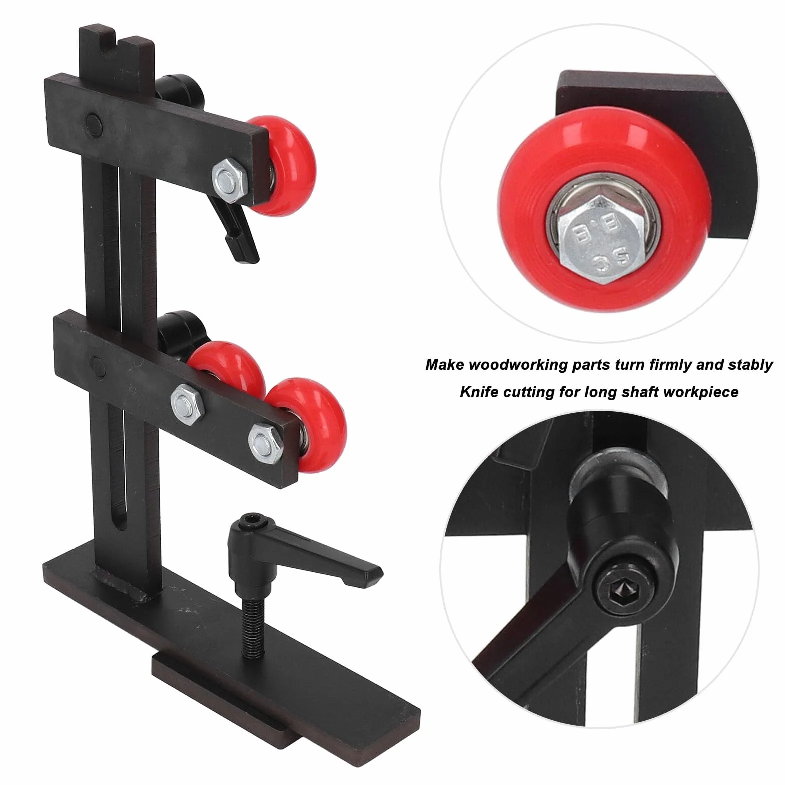 Lunette pour à bois, 2023 Upgrade L Shape Steady Rest, lunette en fonte avec 3 roues de fixation, position des roues ajustable, outils pour à bois (noir)