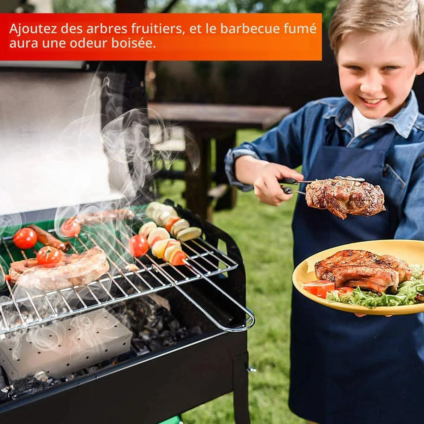Boîte de fumage en acier inoxydable pour barbecue à gaz et charbon de bois
