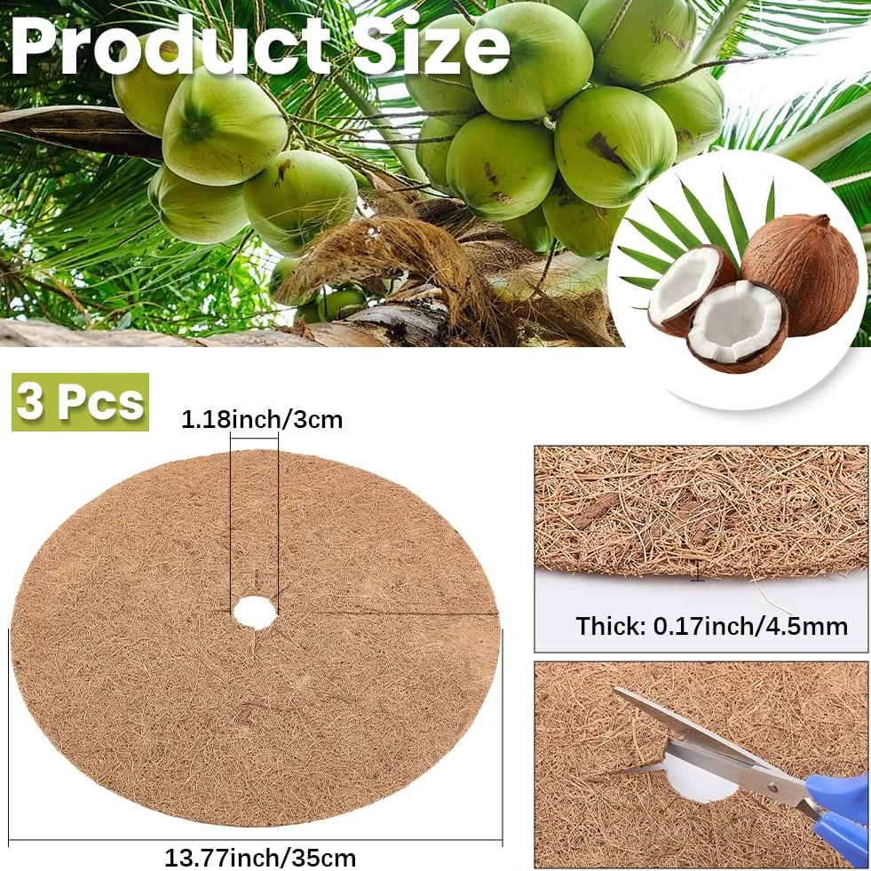 CREATCABIN 3Pcs Couvercle Pot Fleurs Tapis Paillis Fibre Coco 35cm Anneau Protection Plantes Barrière Anti Mauvaises Herbes