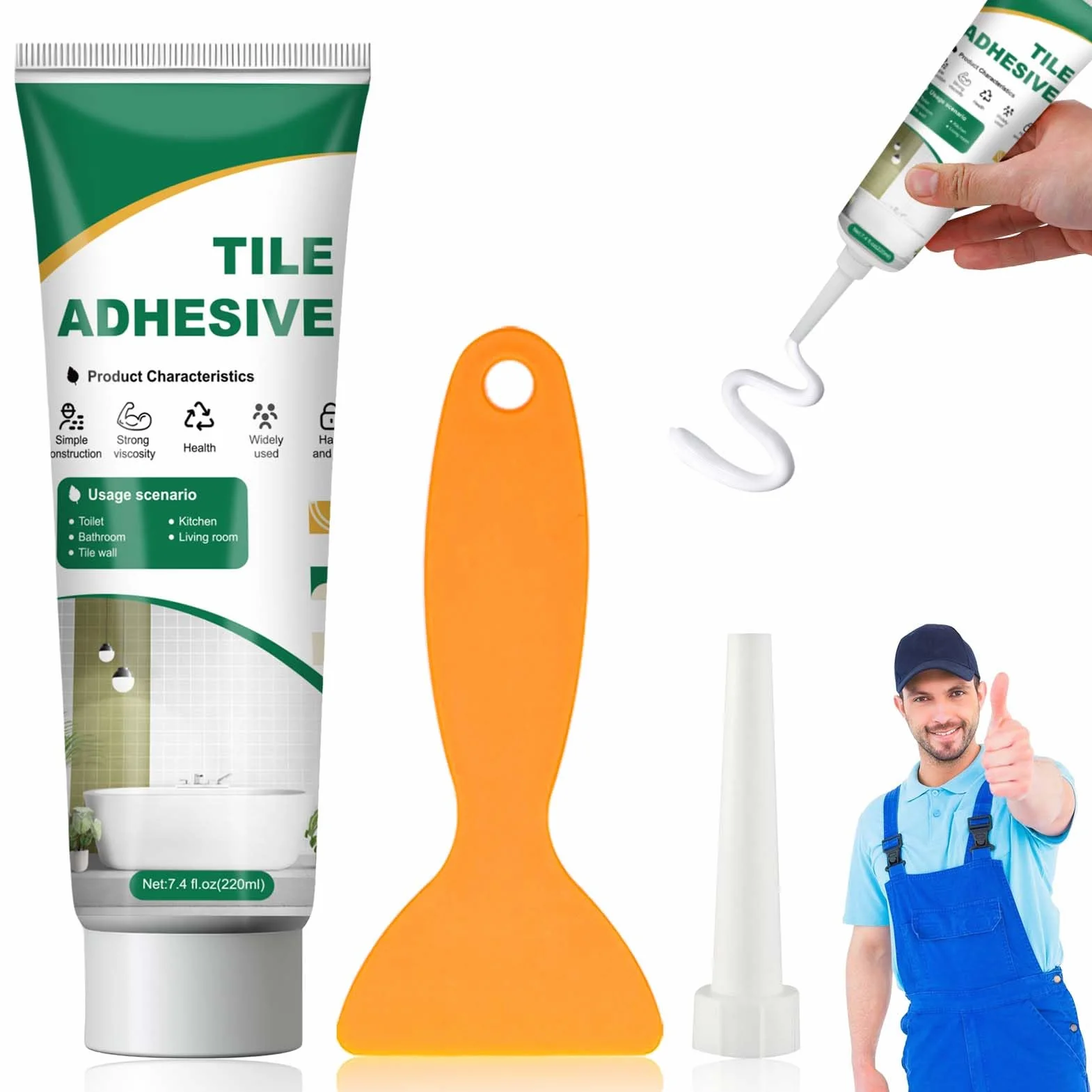 Colle a Carrelage, Colle Carrelage salle de bain, Joint carrelage Blanc, colle carrelage piscine, Coulis Étanche pour Carreaux pour Réparer les Rayures, Trous, Fissures(220g)