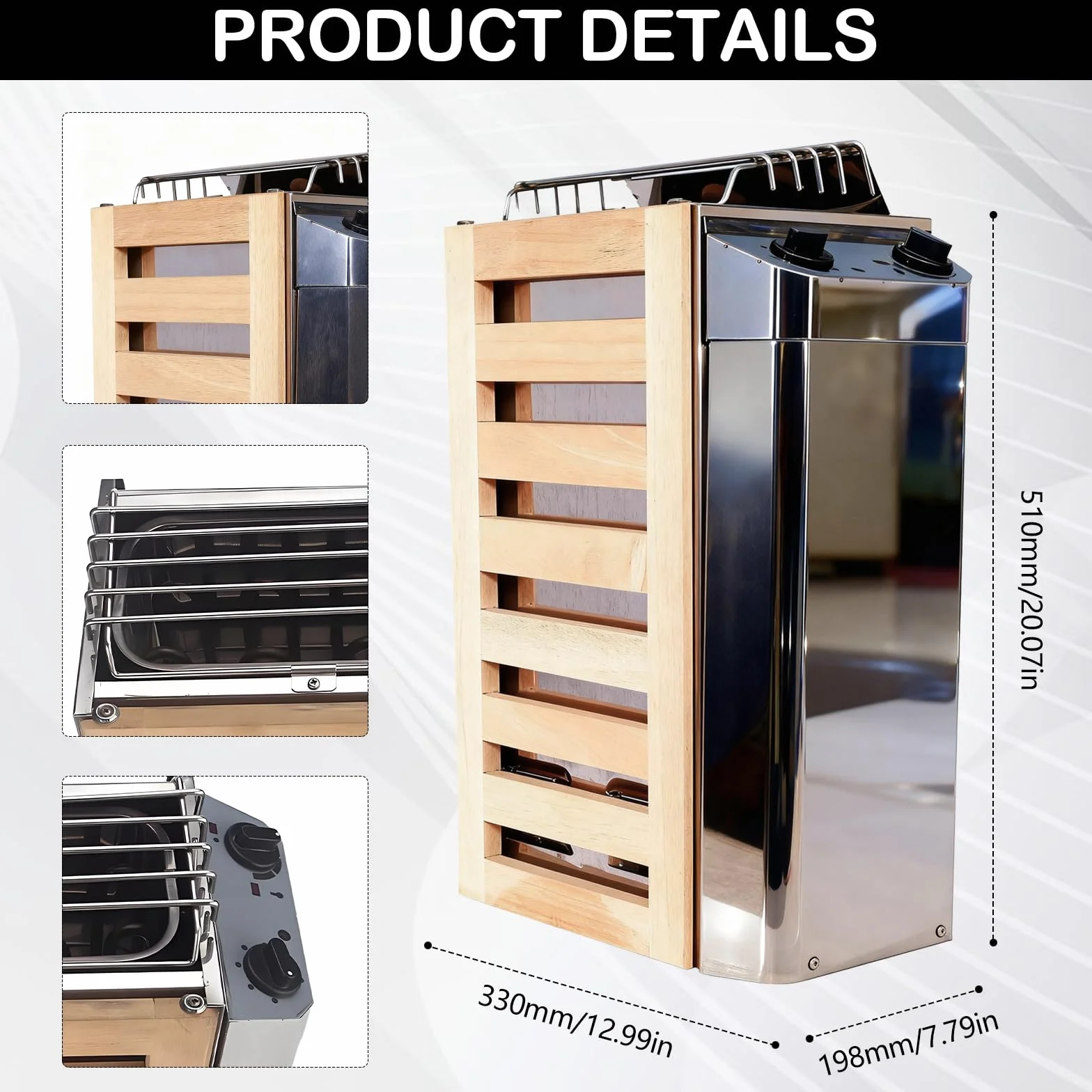 Poêle Sauna électrique Portable 3,6 Kw En Acier Inoxydable Avec Commandes Internes Pour L'Intérieur Et L'extérieur Avec Minuterie 3 Heures Et Contrôleur Numérique Pour 3 à 6 M³ Accessoires Sauna