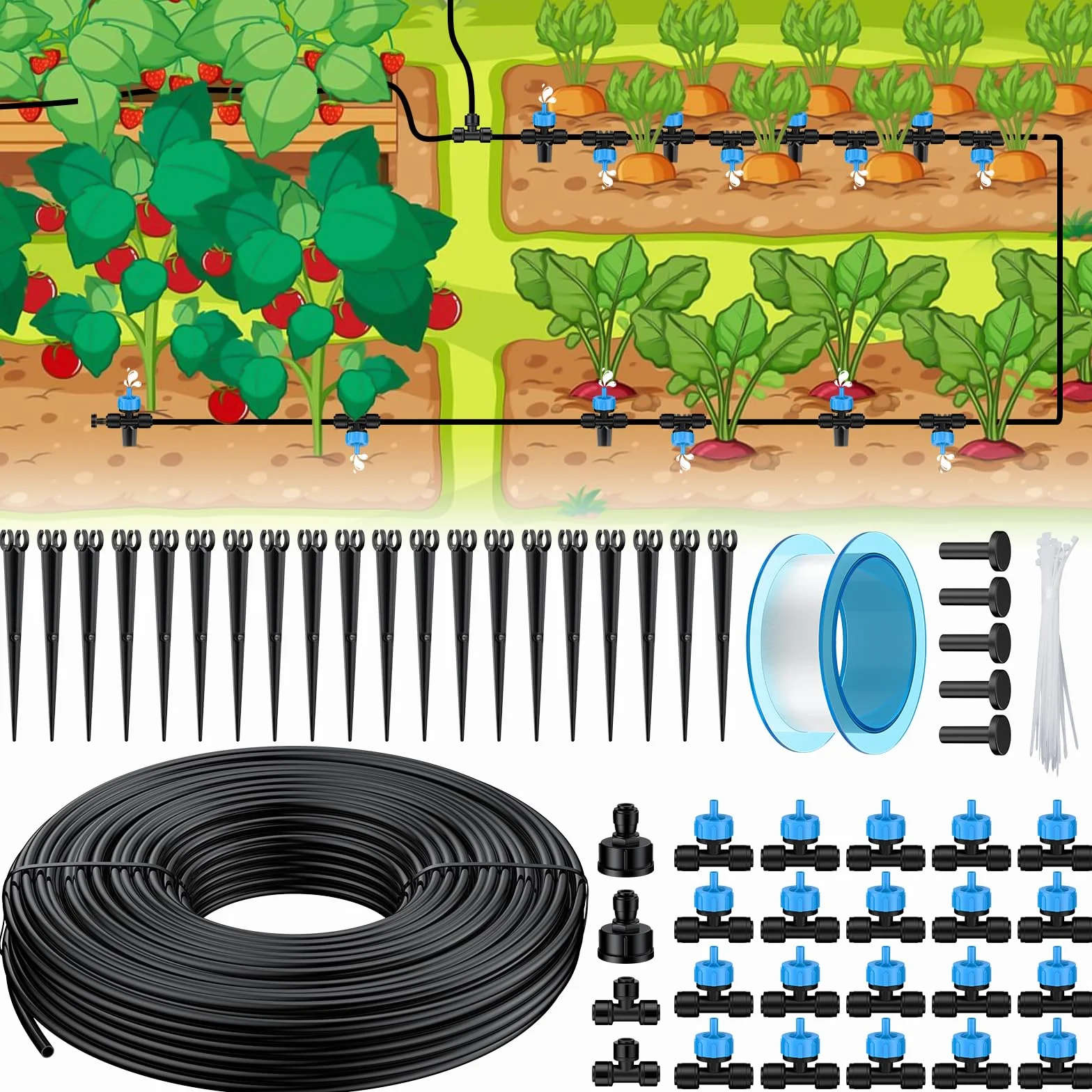 Kit d'irrigation goutte-à-goutte Pawfly 30M avec tuyau 4-6 mm et goutteur pour jardin