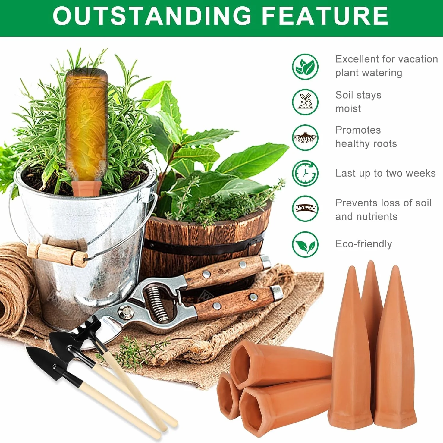 Lot de 8 Cônes en Argile d'Arrosage Auto-arrosantes Oyas Terre Cuite pour Plantes Intérieur
