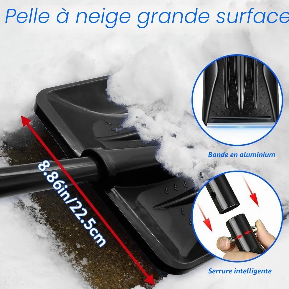 Pelle à Neige 108cm Aluminium Bord de Glissement 4 Pièces Amovible Réglable Portable