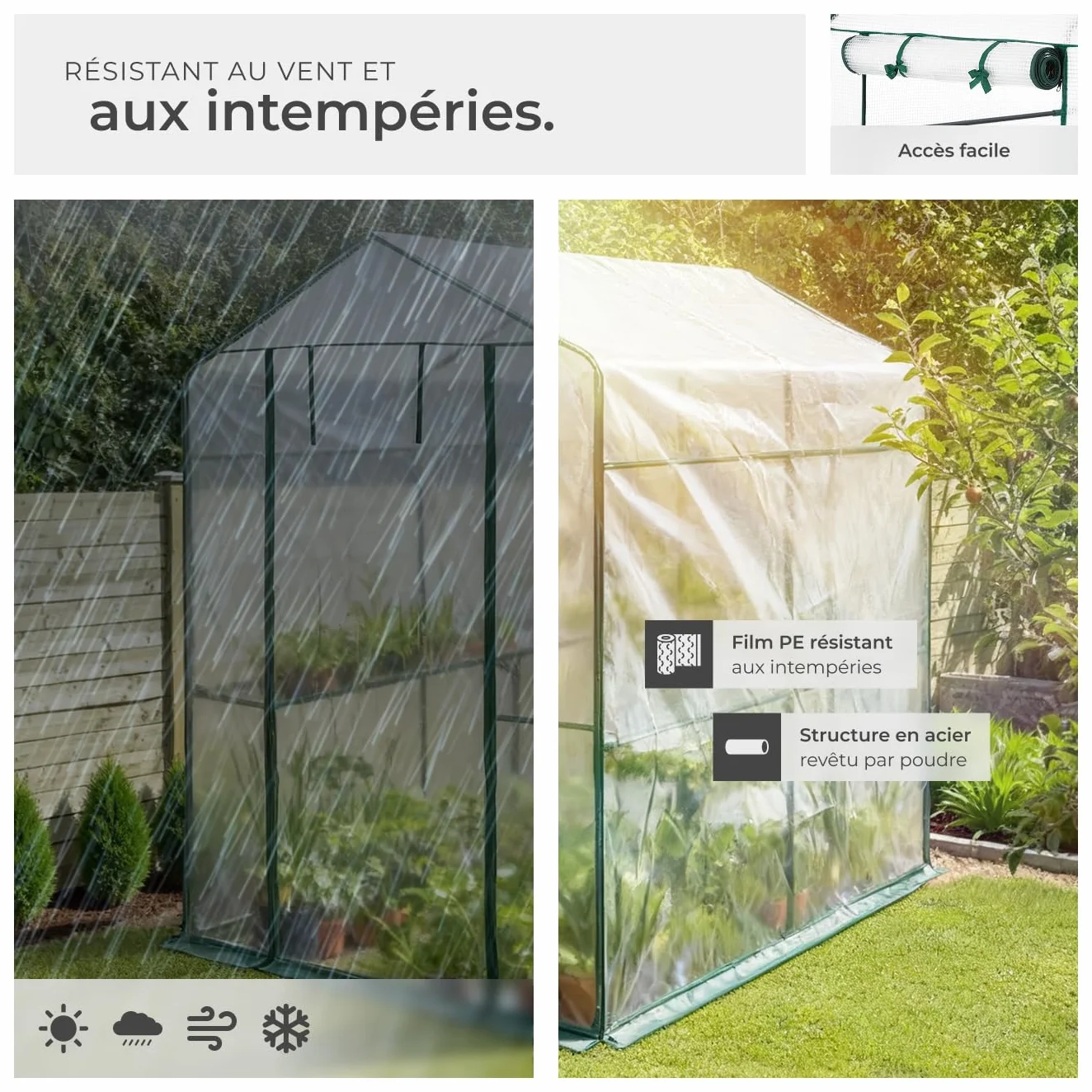 tectake Serre de Jardin Acier Thermo-Laqué Plastique Anti UV 4 Grilles métal 186x120x190cm