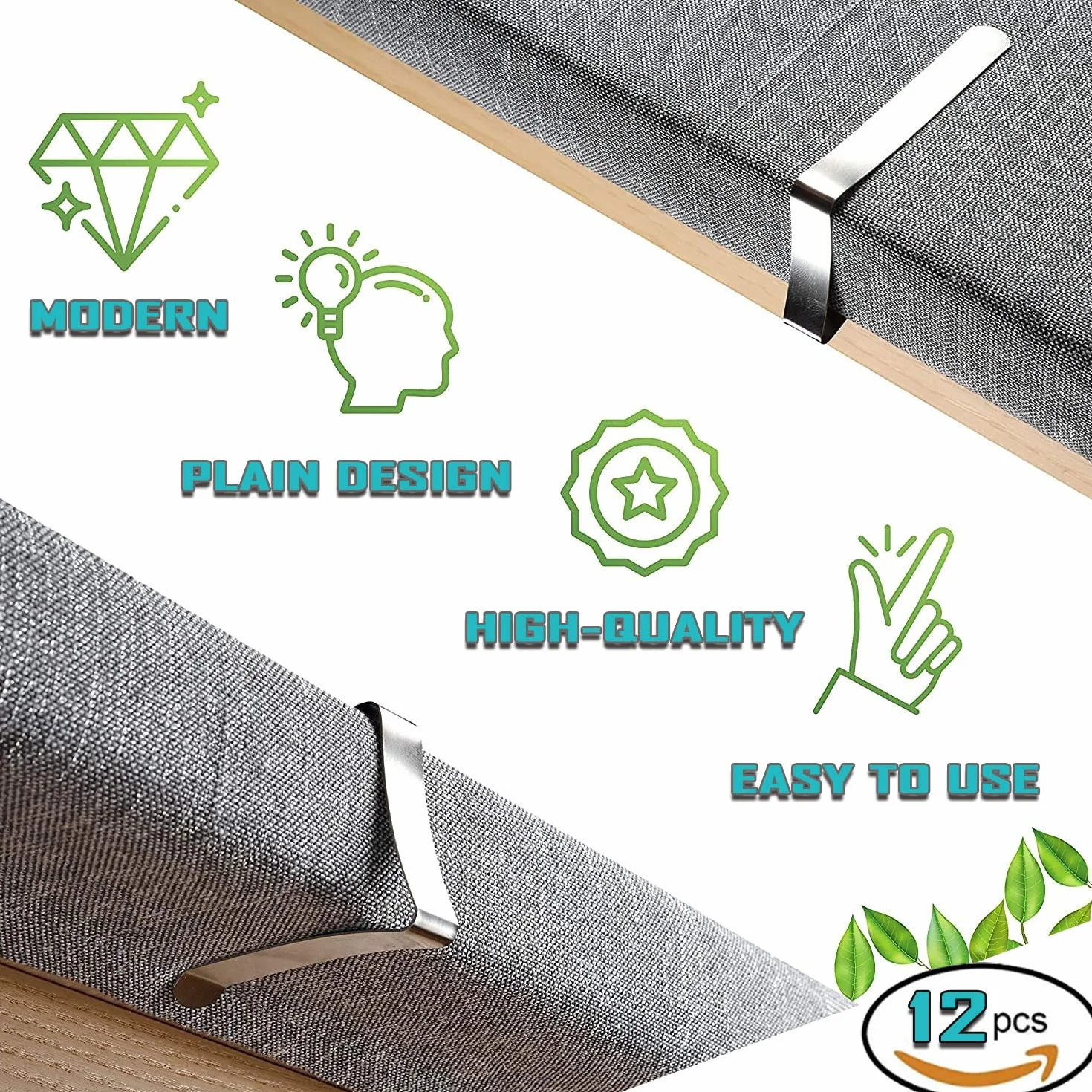 Pinces Nappe Acier Inoxydable 12 Pièces 8 x 7 cm pour Table de Jardin Extérieur