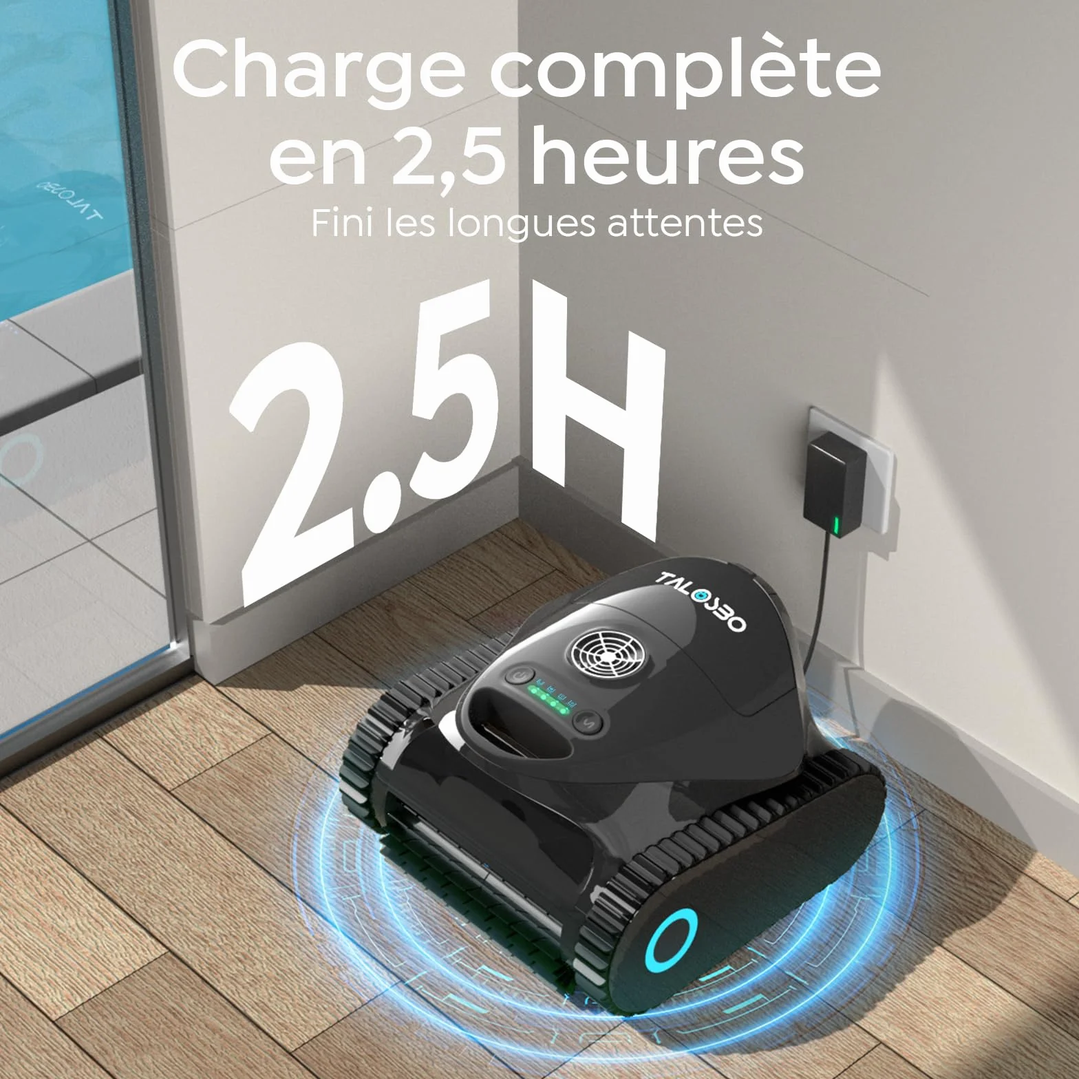 Robot Piscine sans Fil C1 Fond et Parois, Double Filtre, 7 Modes, 180 Min Autonomie, 150 m²