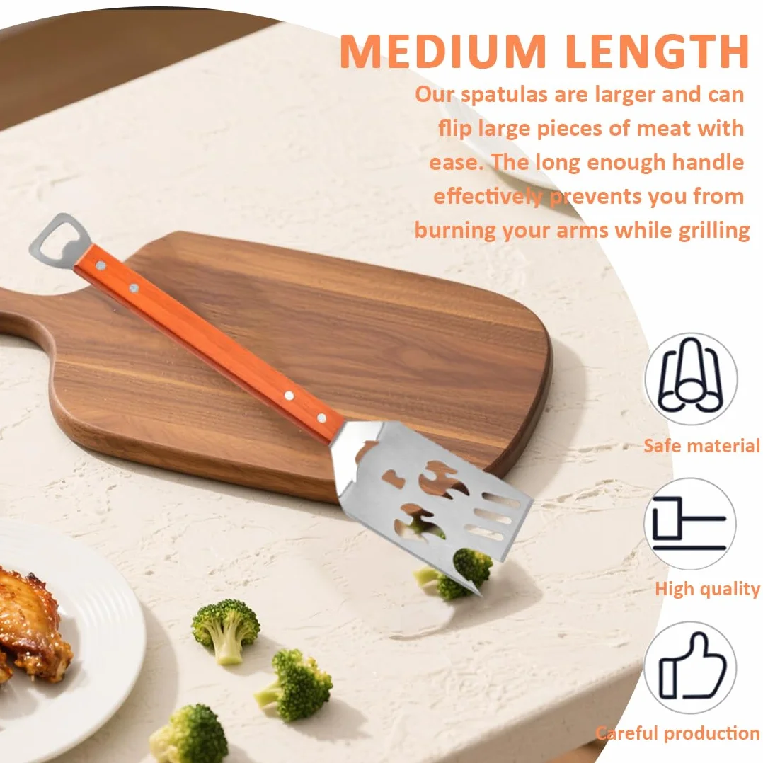 Accessoires Barbecue 7 en 1 Spatule Multifonction avec Décapsuleur Manche en Bois Cadeaux pour Hommes