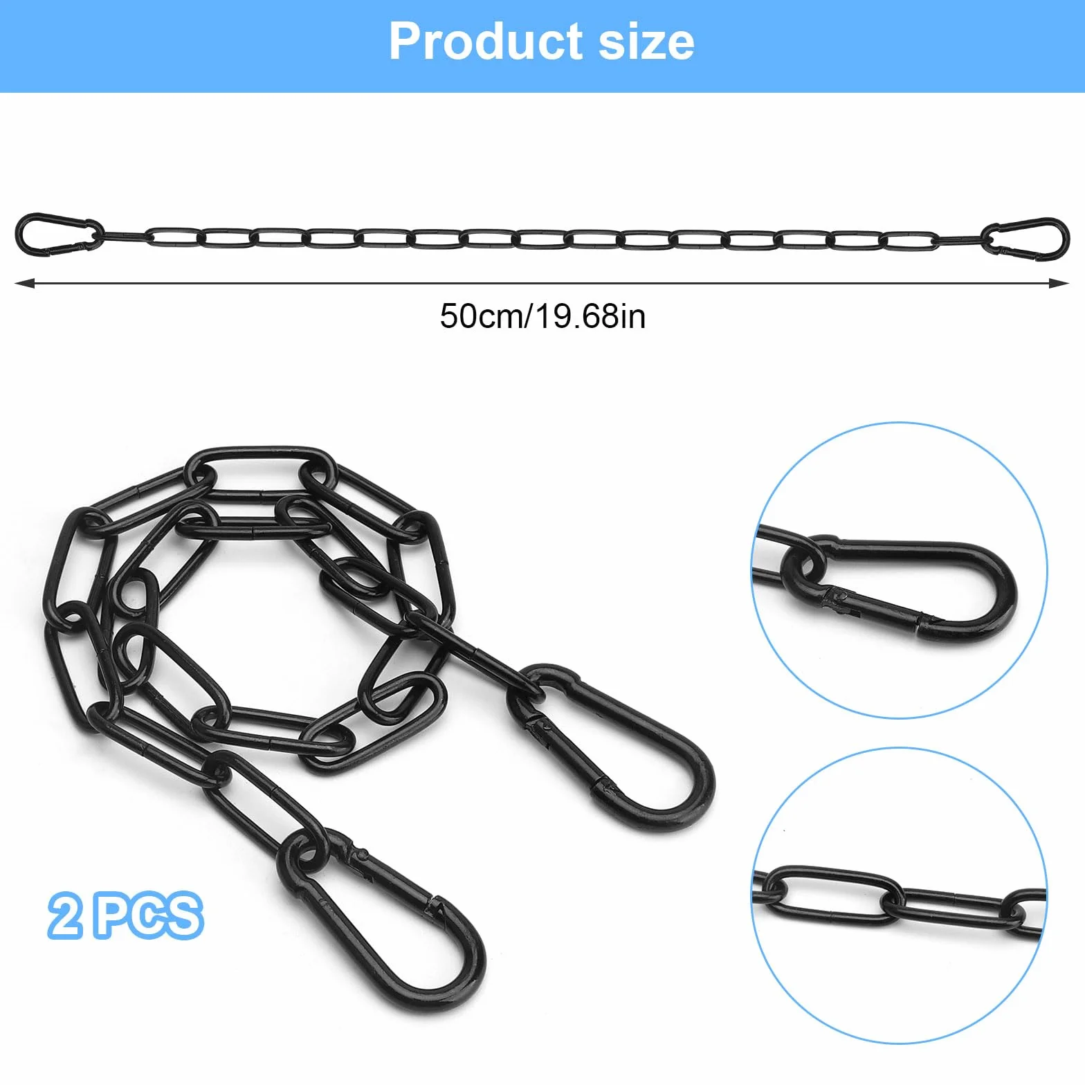 2 PCS Noir Chaîne en Acier Inoxydable,Chaîne en Acier Inoxydable avec Mousqueton Chaînes Métallique de 0.5m à Suspendre pour Portails de Clôture,Jardin,Portails de Cage pour Animaux Domestiques