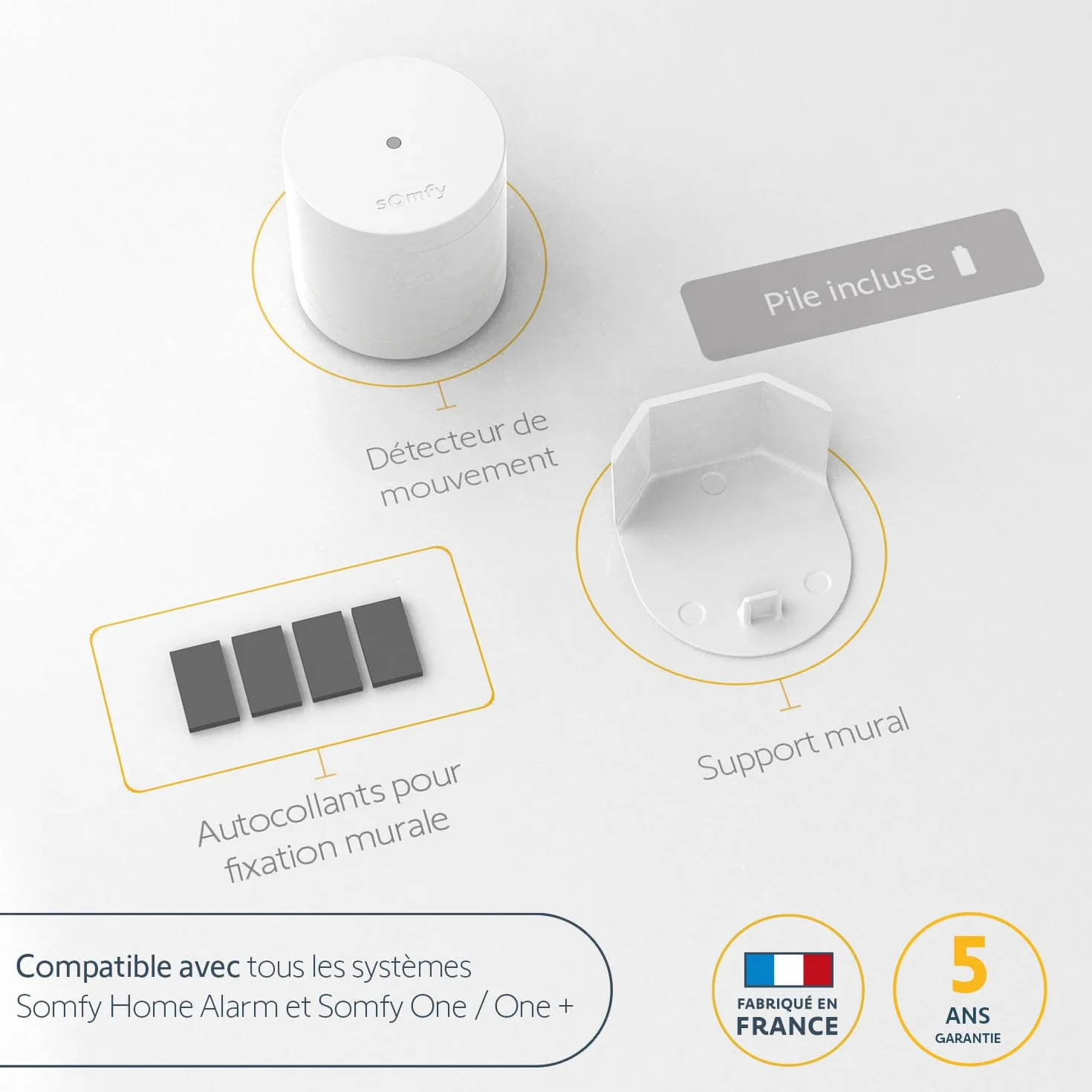 Somfy 2401490 - Détecteur de Mouvement Intérieur - Compatible Animaux - Compatible Home Alarm (Advanced, Essential), One (+)