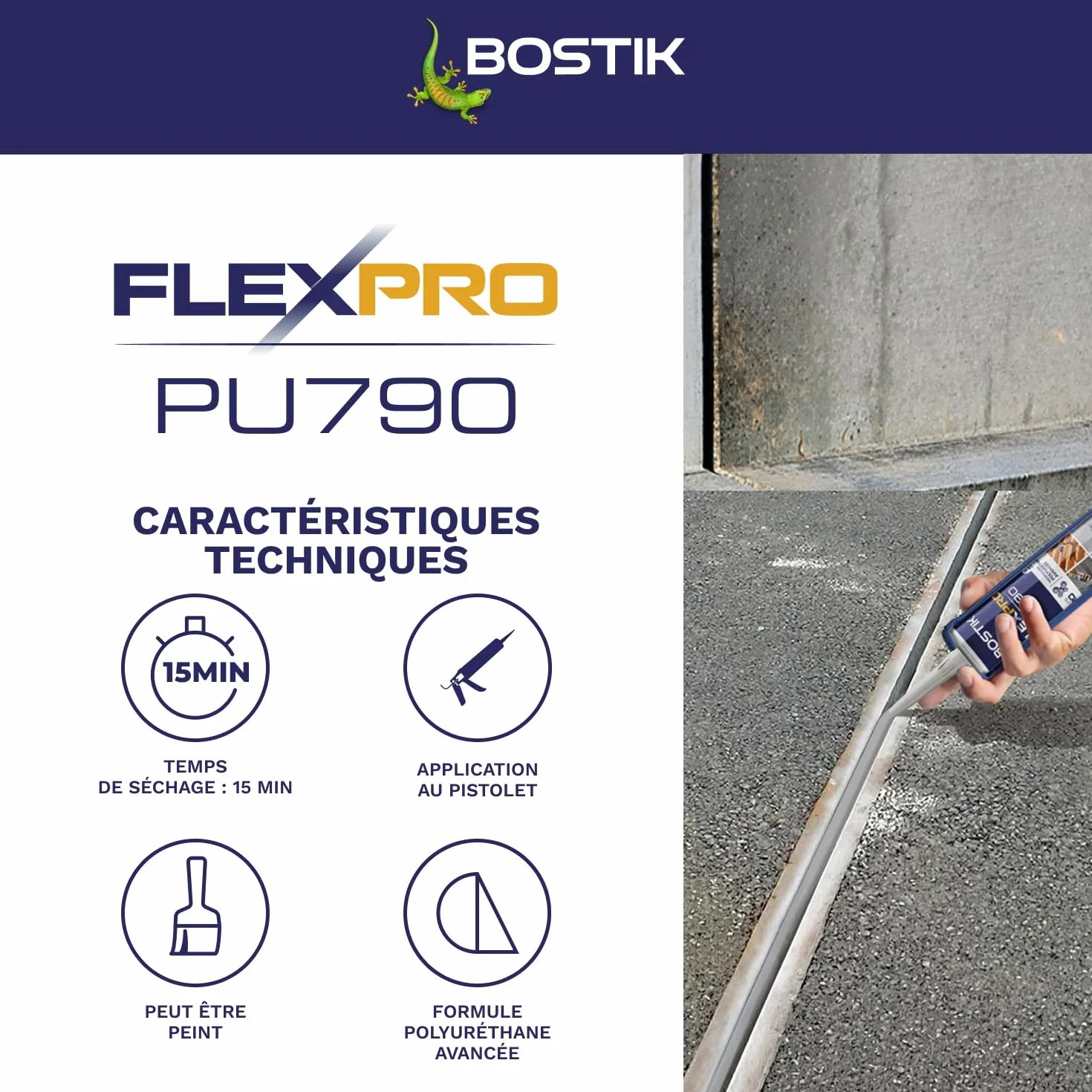 Bostik Colle Flexpro PU 790 Gris – Mastic Colle et Jointe Multi-Usages – Tous Matériaux – Intérieur/Extérieur et Milieux Humides – Formule Polyuréthane Haute Performance – 300 ml