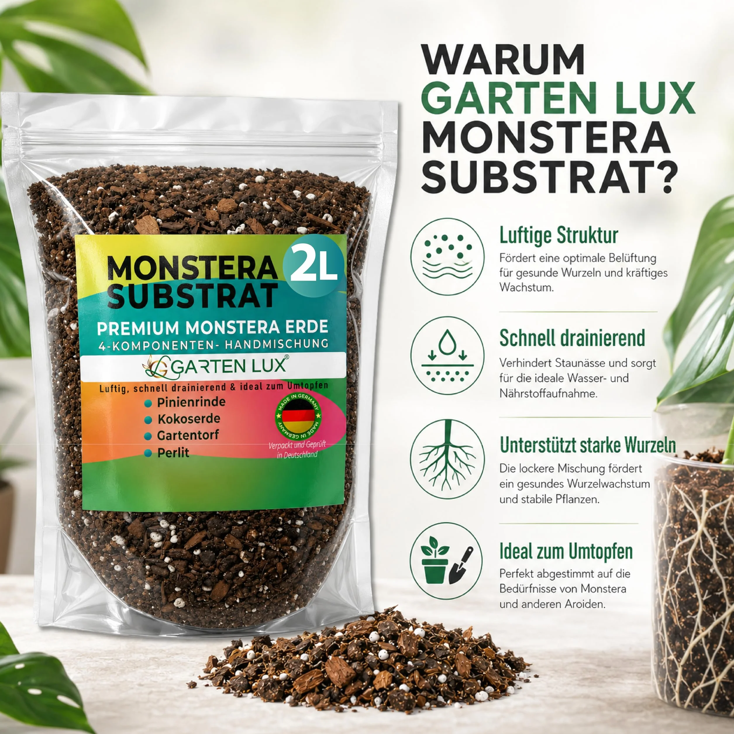 Monstera Terreau pour Plantes Carnivores 2 Litres - Sol à Drainage Rapide