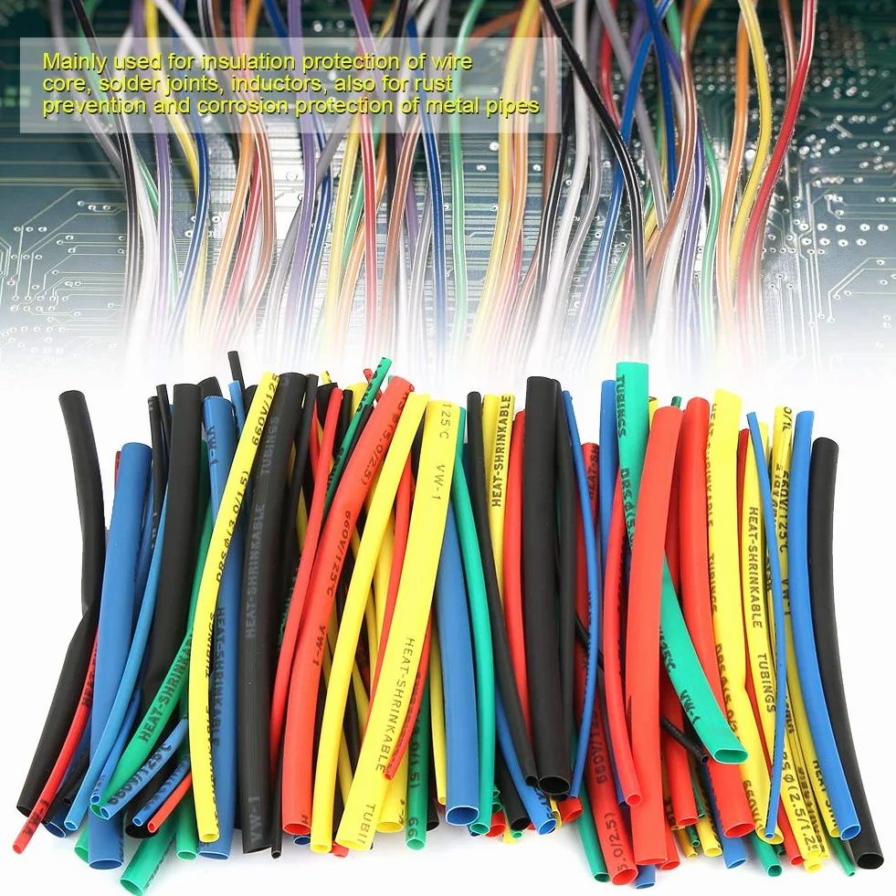 100pcs XLPE Thermorétractable Fil Électrique Câble Isolé Gaine Wrap Assortiment Tube Kit 5 couleurs 5Tailles 100mm pour Câble Joint Réparation Protection Mécanique