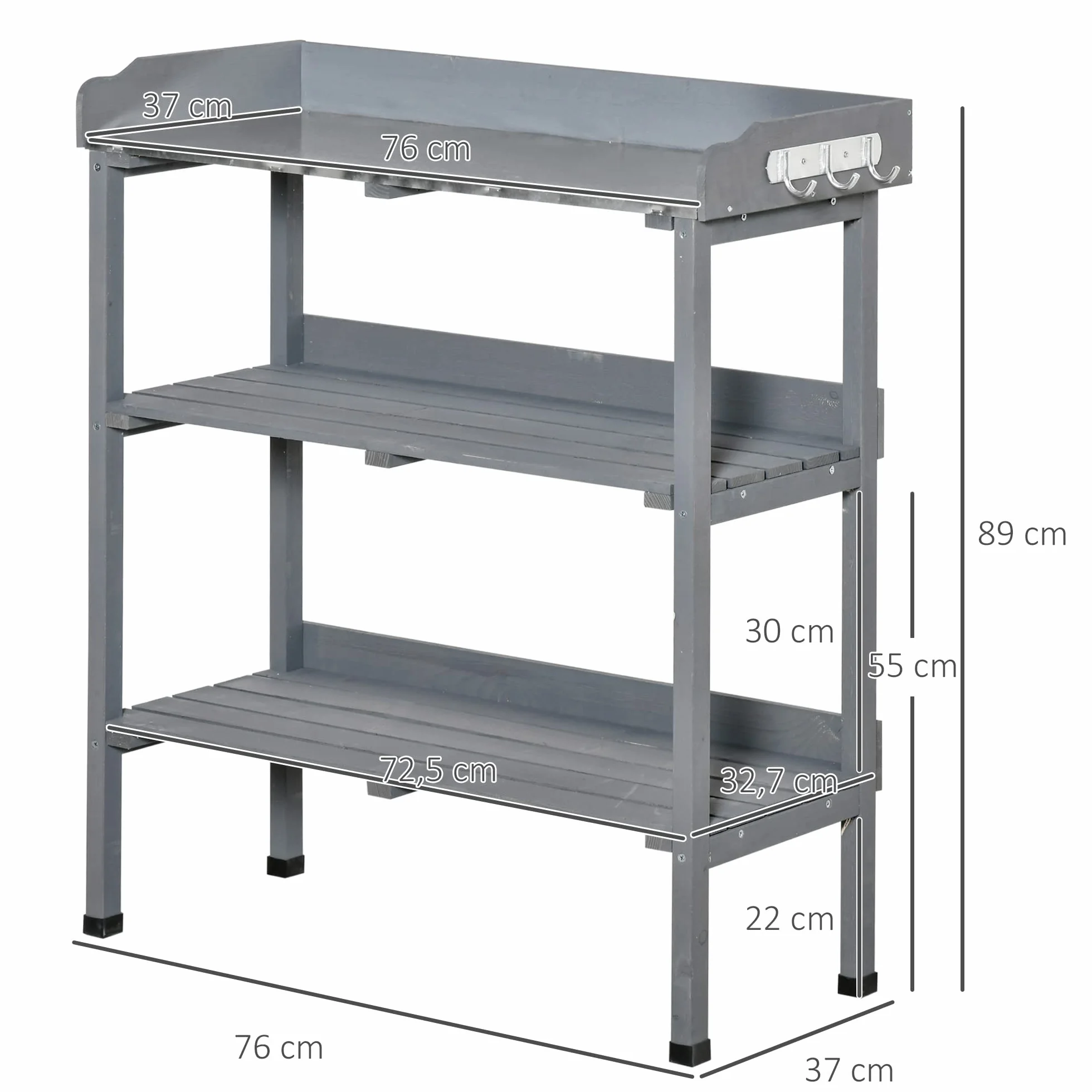 Outsunny Table de jardinage en métal et bois gris 76 x 37 x 89 cm
