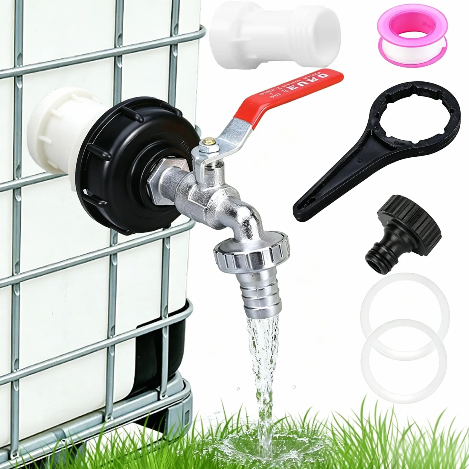 Robinet Cuve 1000l 3/4" Adaptateur Réservoir IBC Laiton, Accessoires Container IBC avec Clés Capuchon Tambour