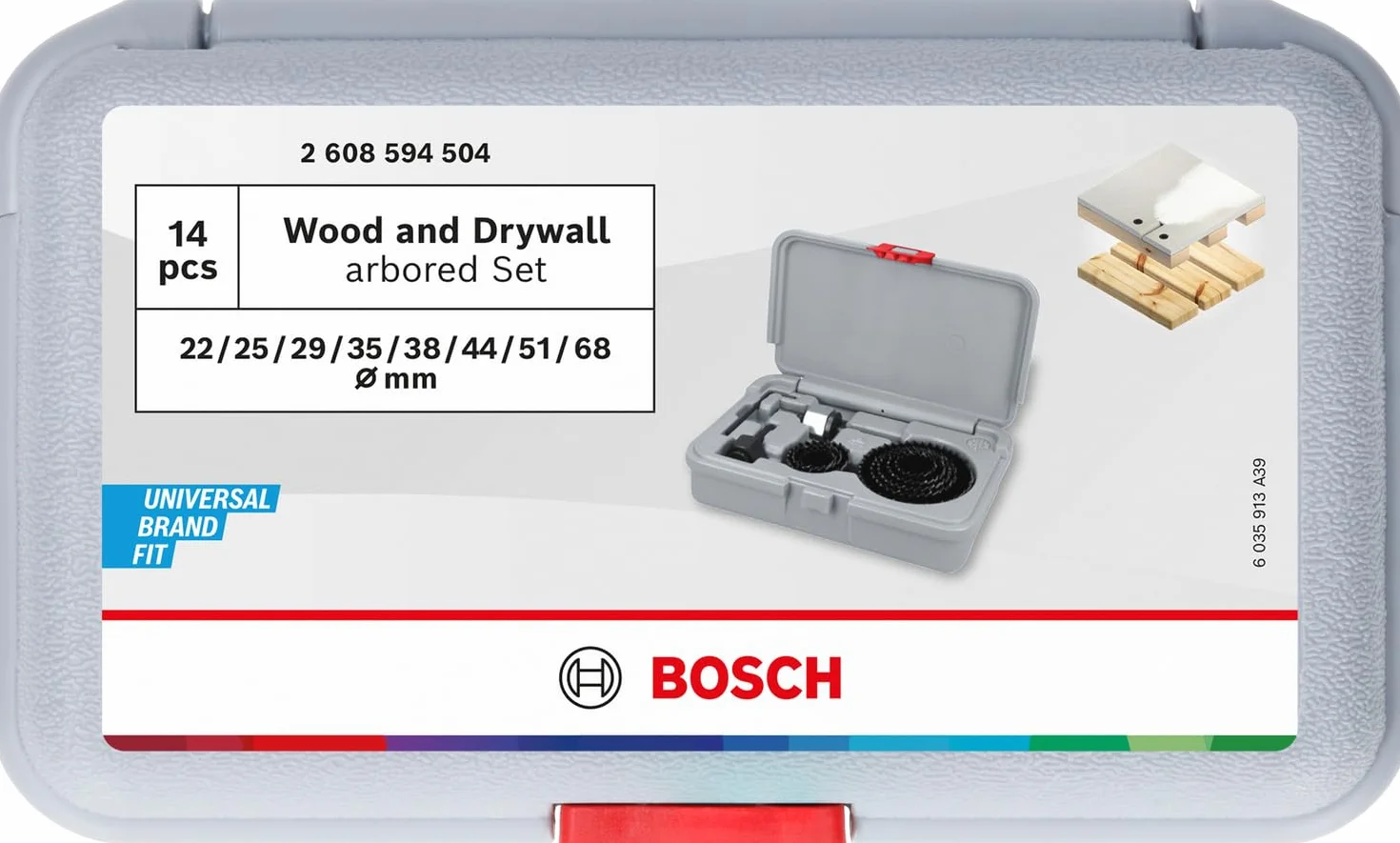 Bosch 14x Coffret de scies trépans avec adaptateur Wood and Drywall et fpret de centrage (pour Cloison sèche, Bois résineux, Ø 22, 25, 29, 35, 38, 44, 51, 68 mm, Professional Accessoires Perceuses)