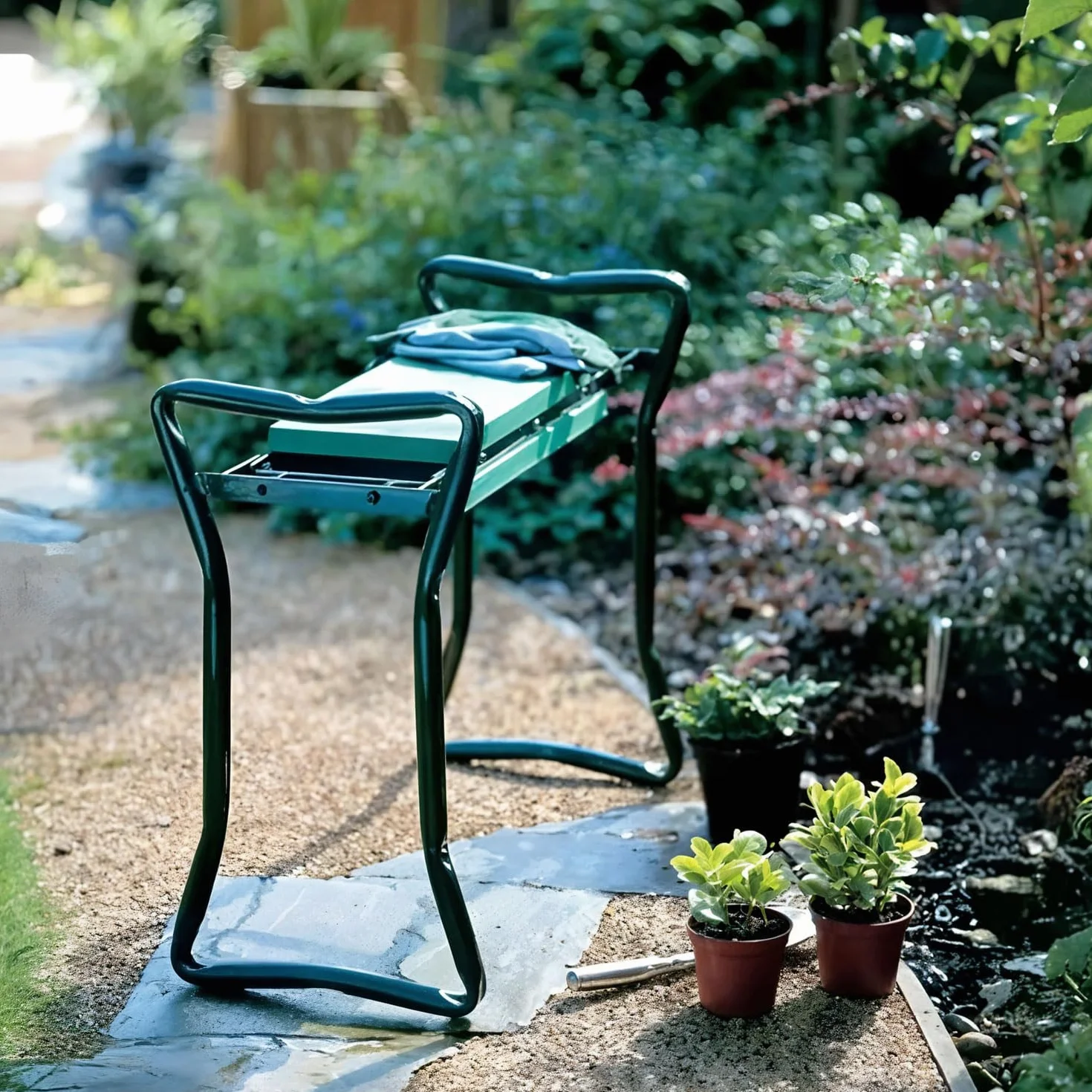 Genouillères de jardin pliables et tabouret 3 en 1 Vert 60 x 27 x 49 cm