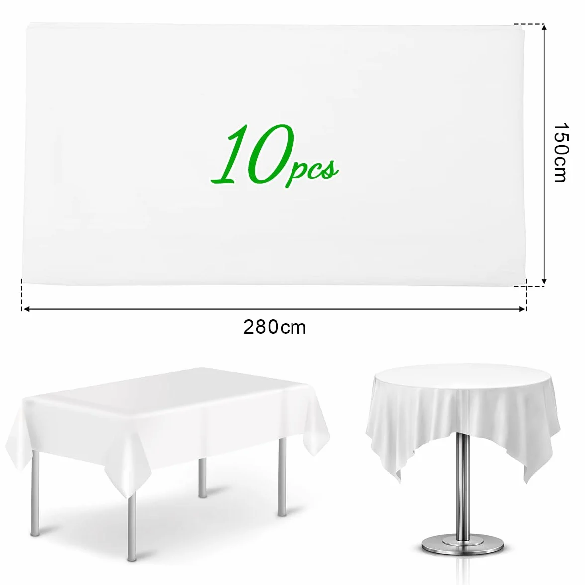 Nappes Jetables 150x280cm Imperméable PEVE Blanche Lot de 10 pour Fête Pique-Nique