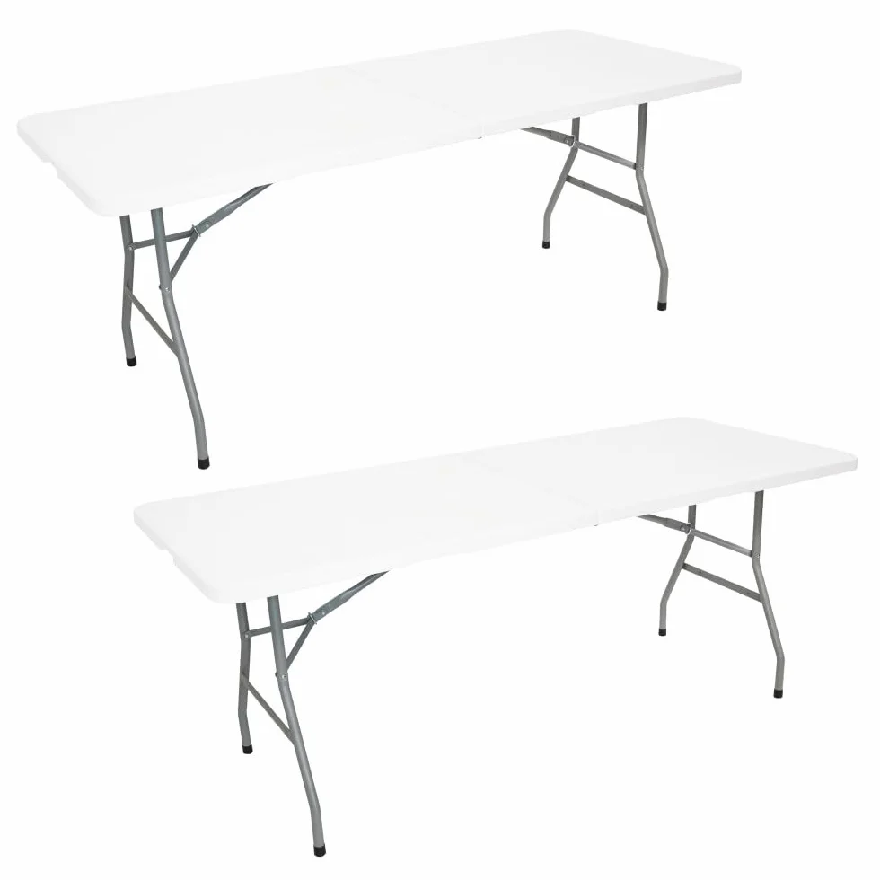 Oxeo Lot de 2 Tables Pliantes Jardin 180cm Portable Camping Pique Nique 8 Places Blanc