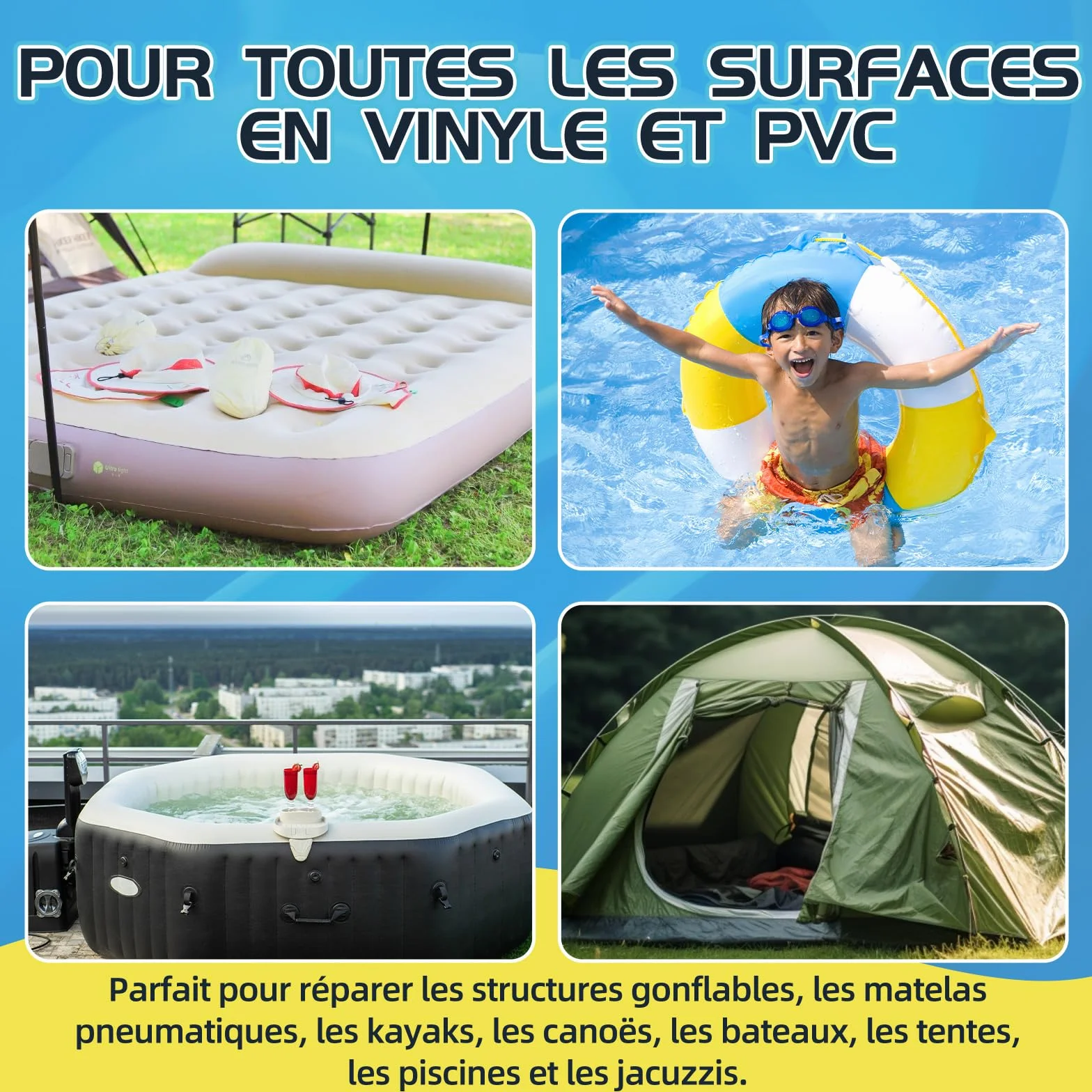 Kit de Réparation Piscine Transparente Colle PVC Bouées Matelas Bateaux