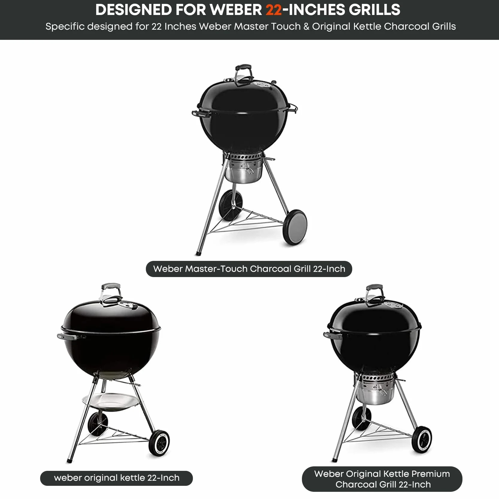 Weber Tablette Barbecue 57 cm Acier Noir Support Desserte Amovible 3 Crochets Accessoire Compatible Master-Touch Original Kettle
