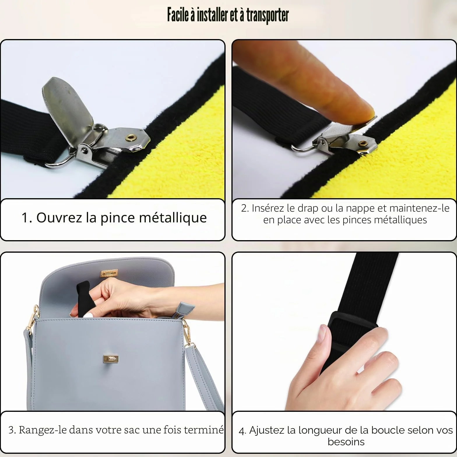 Attache Nappe Exterieur Réglable Élastique 5 Pièces pour Table Pique-Nique Canapé (Noir)