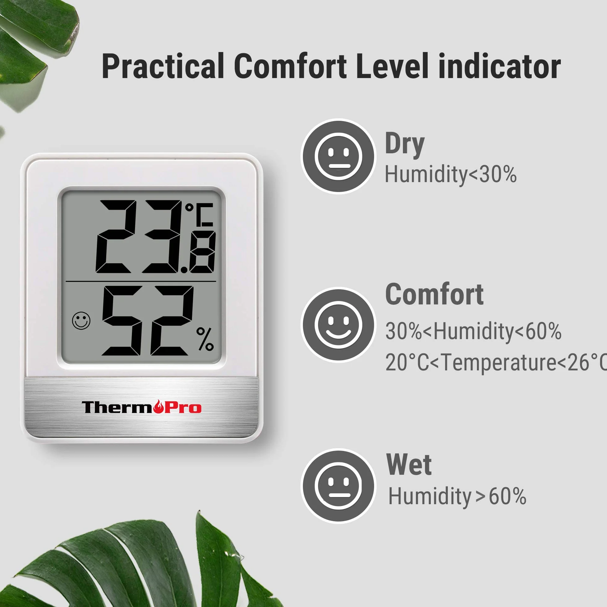 ThermoPro TP49-2 Hygromètre Numérique Thermomètre Intérieur Moniteur Température Humidité 2 Pièces