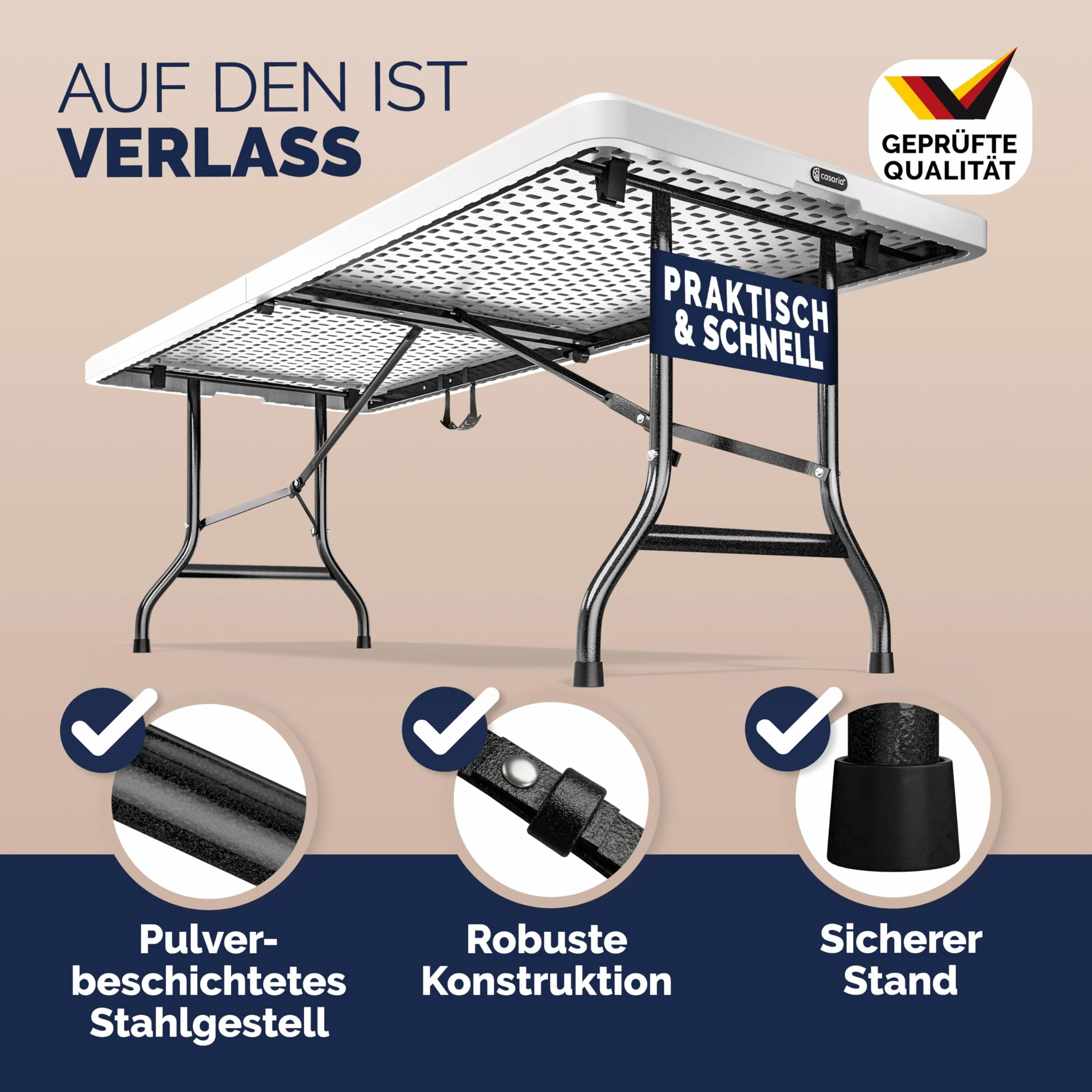 Casaria Table de Camping Pliable 220 x 70 cm 10 Personnes Plastique Blanc