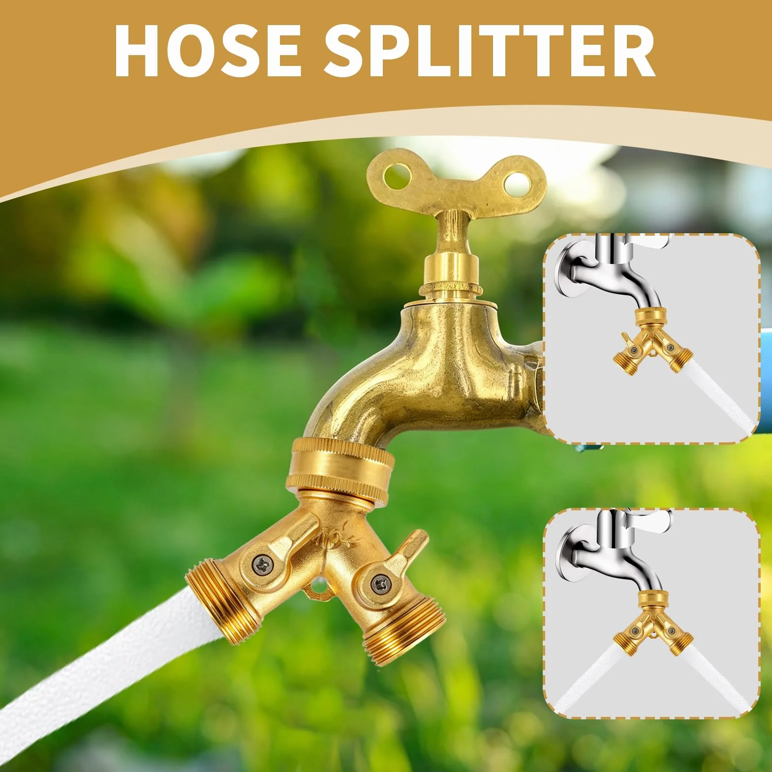 Robinet Double Sortie en Laiton avec Vannes Indépendantes, Répartiteur d'Eau Antifuite pour Arrosage et Jardinage