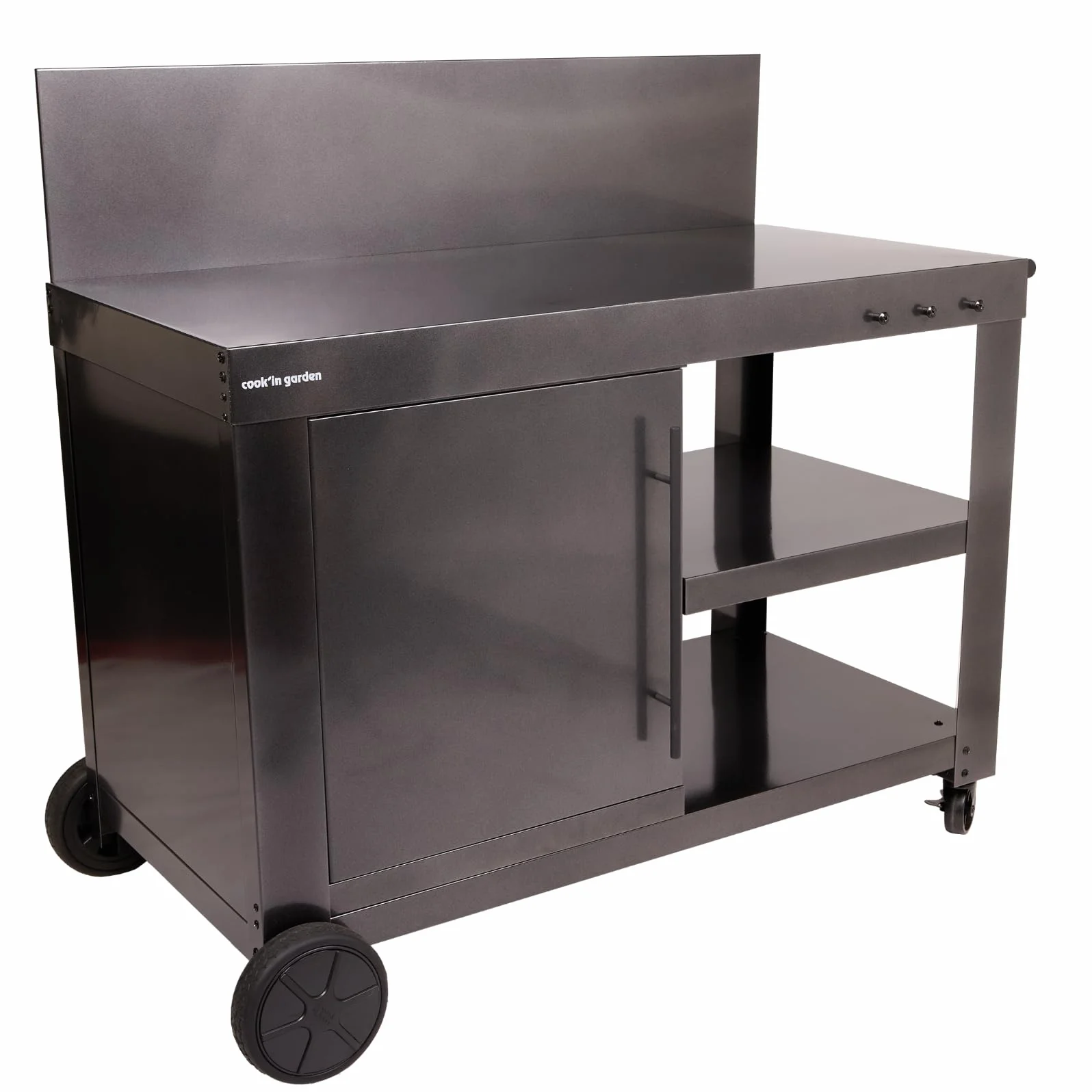 Cook'in Garden Desserte Nova 110 Premium Chariot de Jardin avec Plan de Travail, Meuble sur Roulettes pour Plancha ou Barbecue, Noir