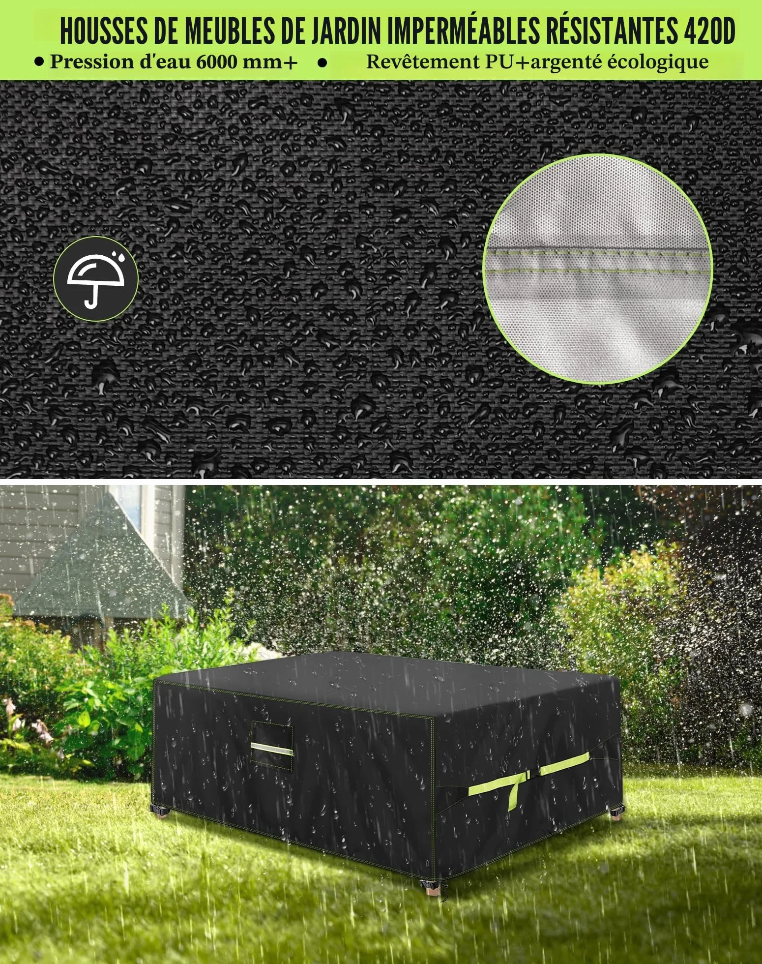 Housse Table De Jardin 420D Oxford Tissu 220x110x70cm Imperméable Anti-UV Coupe-Vent