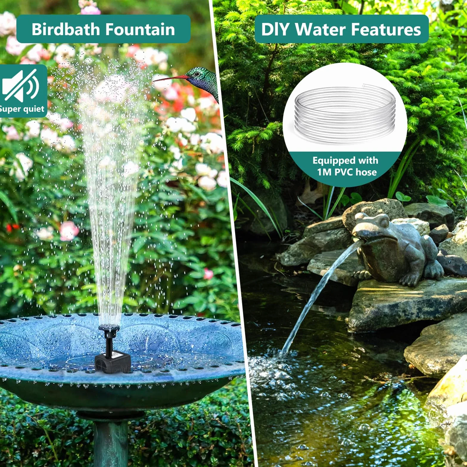 Fontaine Solaire 5W Pompe à Eau Extérieure avec 8 Buses Tuyau 1,5 M pour Bassin Bain d'oiseaux Étang Piscine Jardin