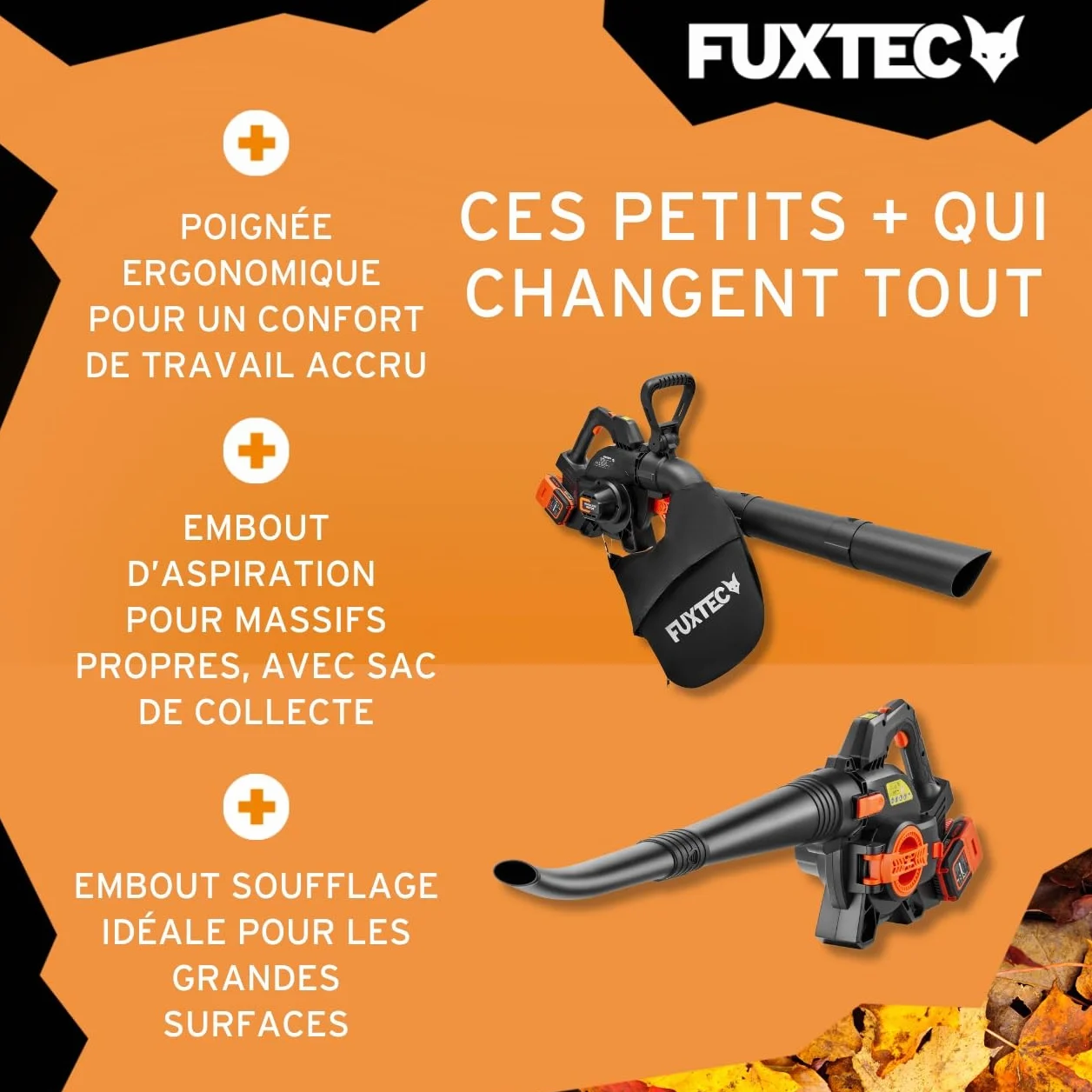 FUXTEC Souffleur aspirateur Batterie 40 V 2en1 FX-E2LBSSET avec 2 Batteries et Double Chargeur Sac de Collecte 685m³/h
