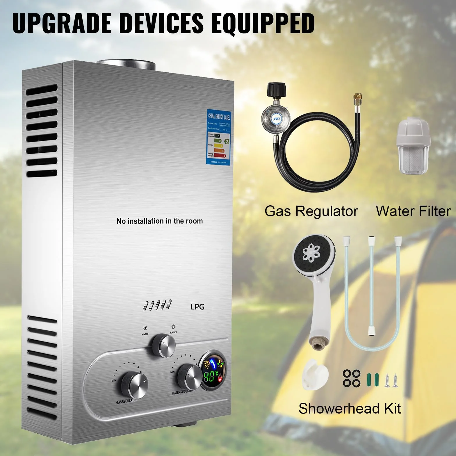 Chauffe-eau à Gaz 12LPM 24KW Inoxydable Pression d'eau Ultra basse Camping-car