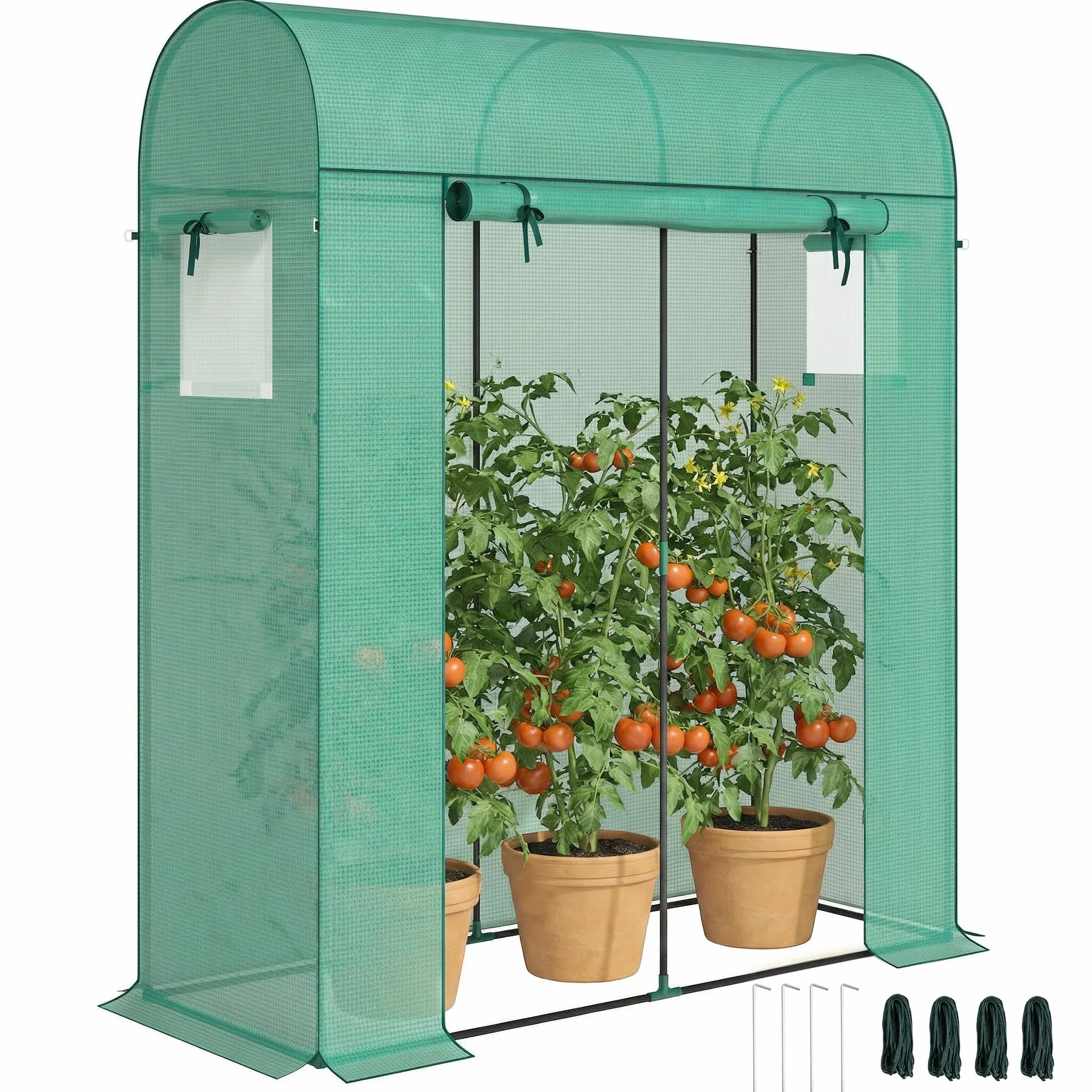 Outsunny Serre de Jardin, Petite Serre de Balcon en Bâche PE et Châssis Acier, Porte Roulante, Fenêtres en Maille, 170 x 68 x 200 cm, Vert