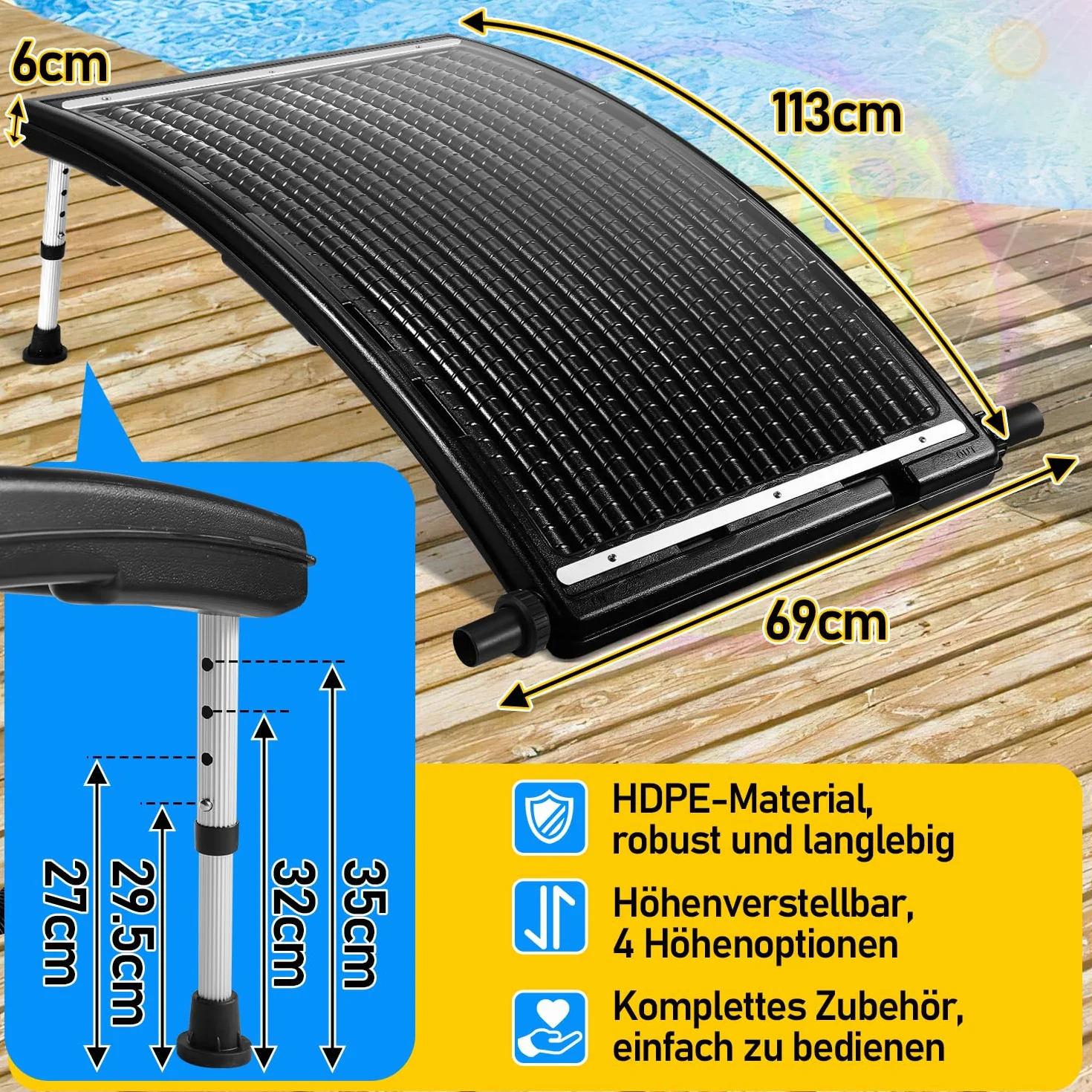 Jopassy Chauffage Solaire de Piscine 10000 l/h 113x69x35 cm Raccordement 32-40 mm
