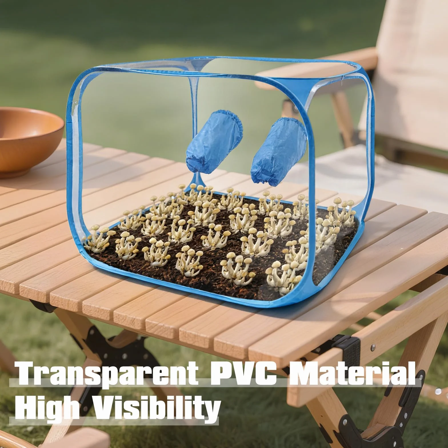 Conteneur de culture de champignons portable 60 x 60 x 90 cm pliable avec ouvertures pour les bras