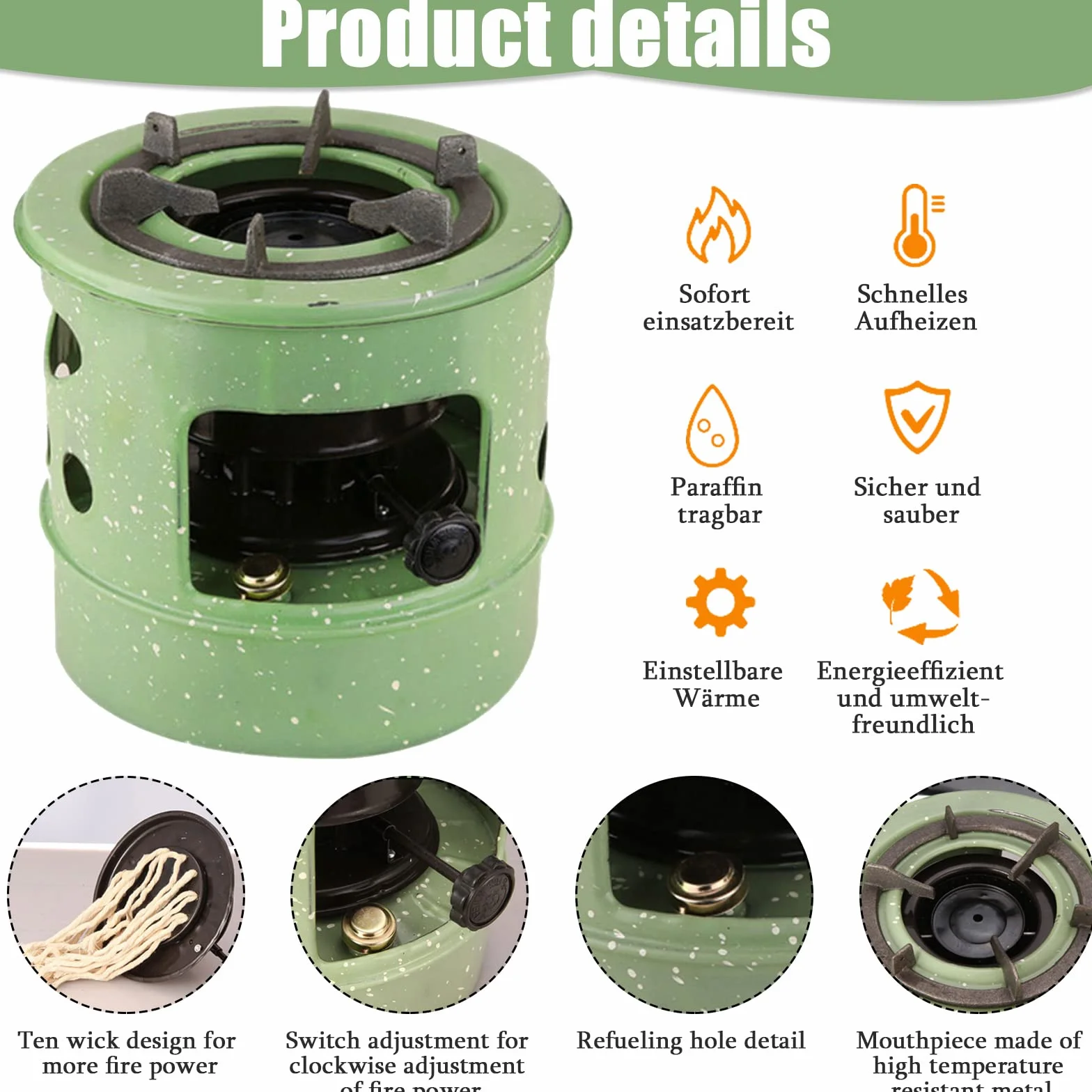 Mini poêle à pétrole 3 L 12 mèches chauffage portable pour intérieur garage terrasse