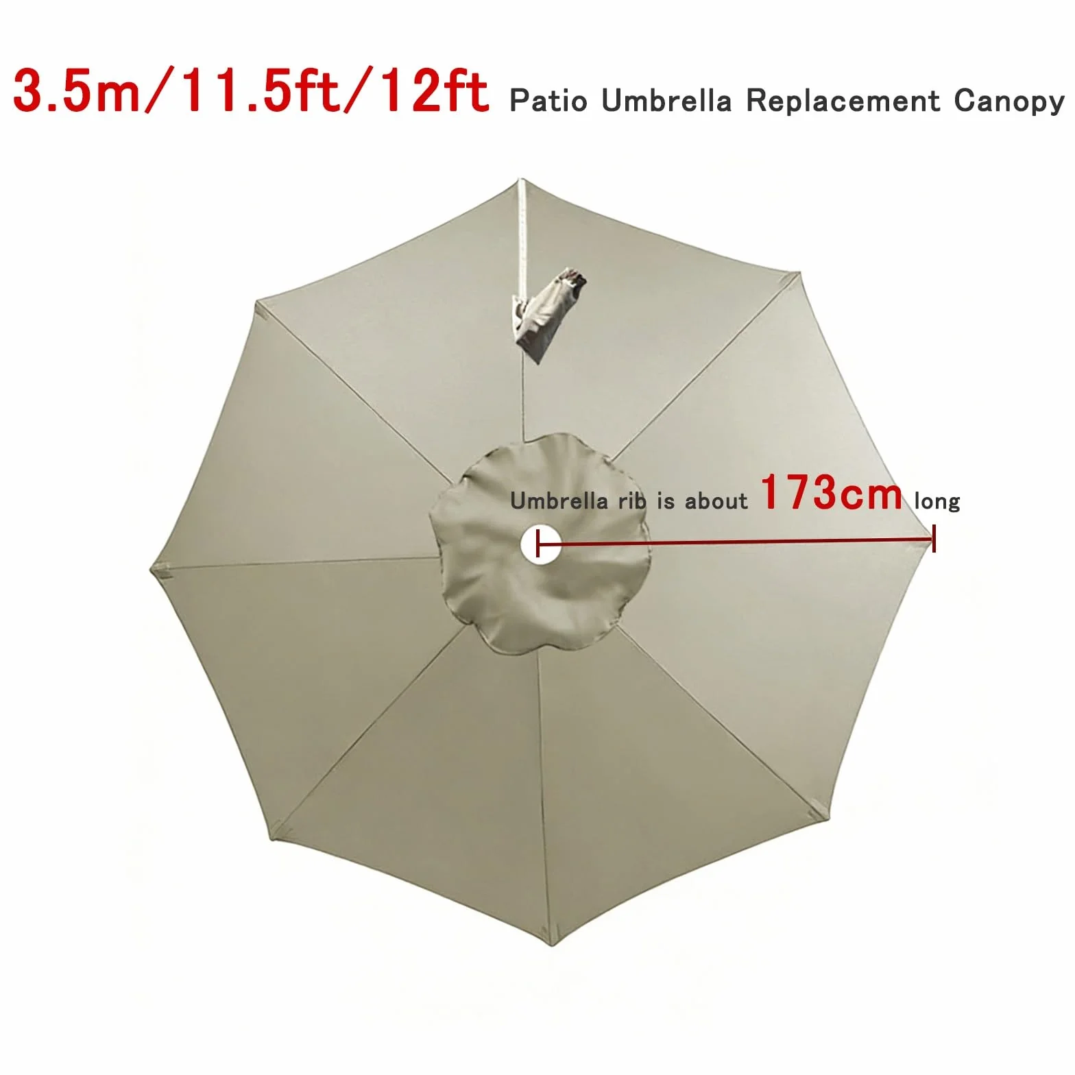 Toile Parasol Déporté 3.5m 8 Baleines Protection UV Housse de Rechange Terrasse (Light Gray Khaki)