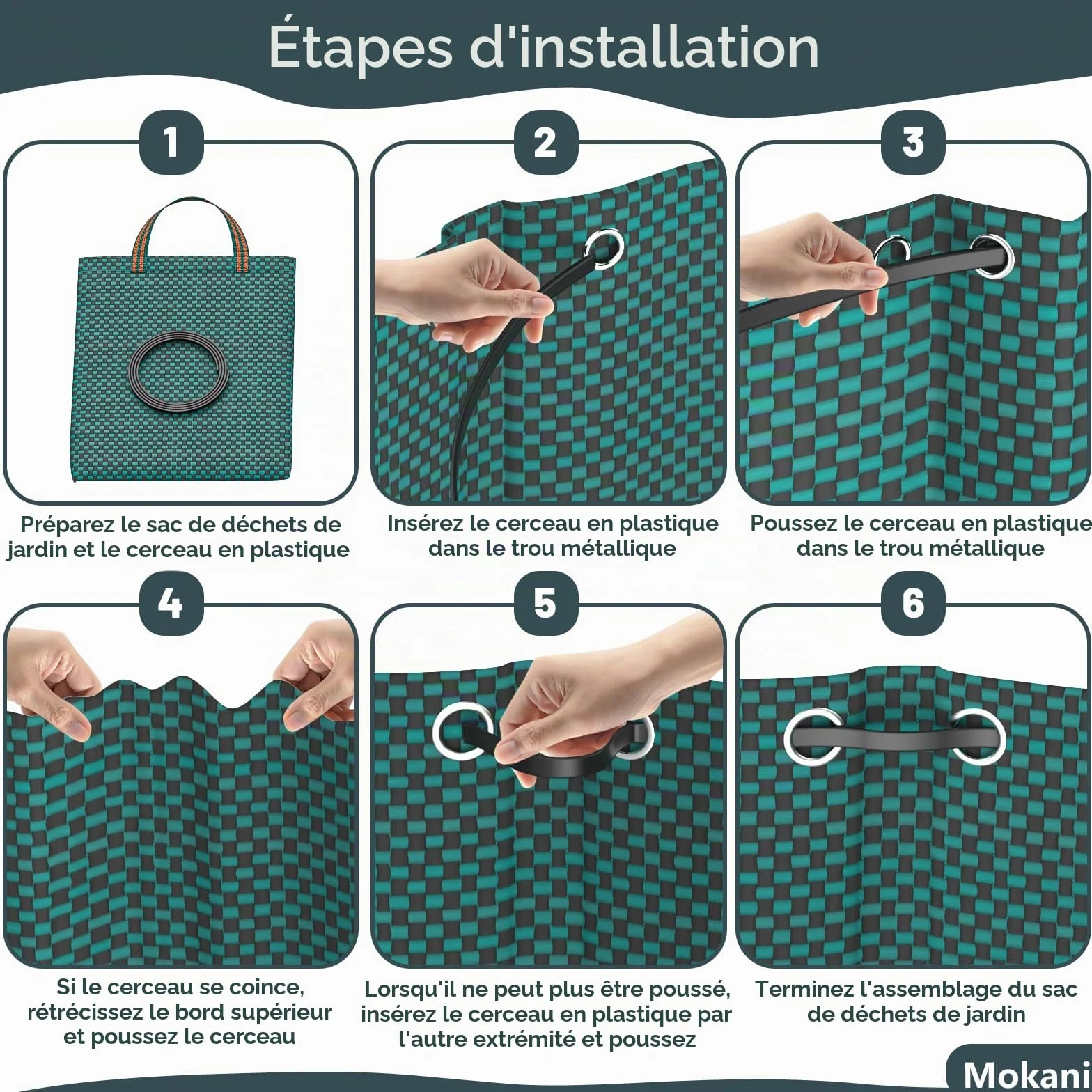 Mokani Lot de 3 sacs à déchets de jardin 300 L réutilisables pliables avec poignées