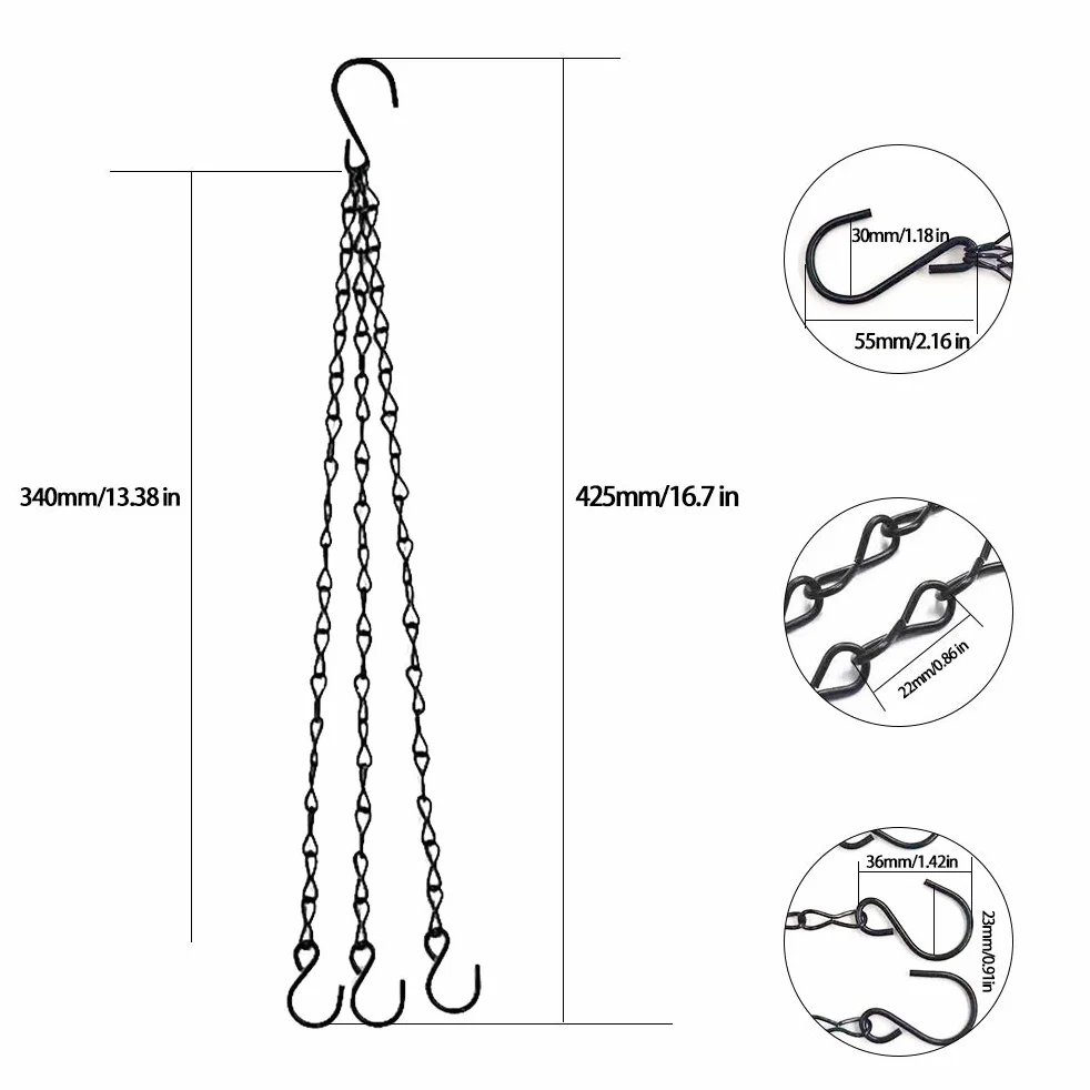 Chaîne de Suspension,6 Pièces Plant Hanger Métal Jardinière Accessoires Pot de Fleurs Panier de Remplacement Chaîne en Métal Noir de Pot de Fleur,Suspendre Chaine en Le Fer avec Crochet