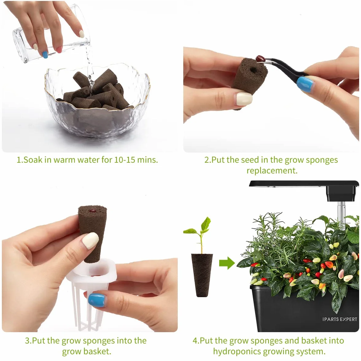 IPARTS EXPERT Lot de 50 éponges de culture hydroponique pour plantes d'intérieur