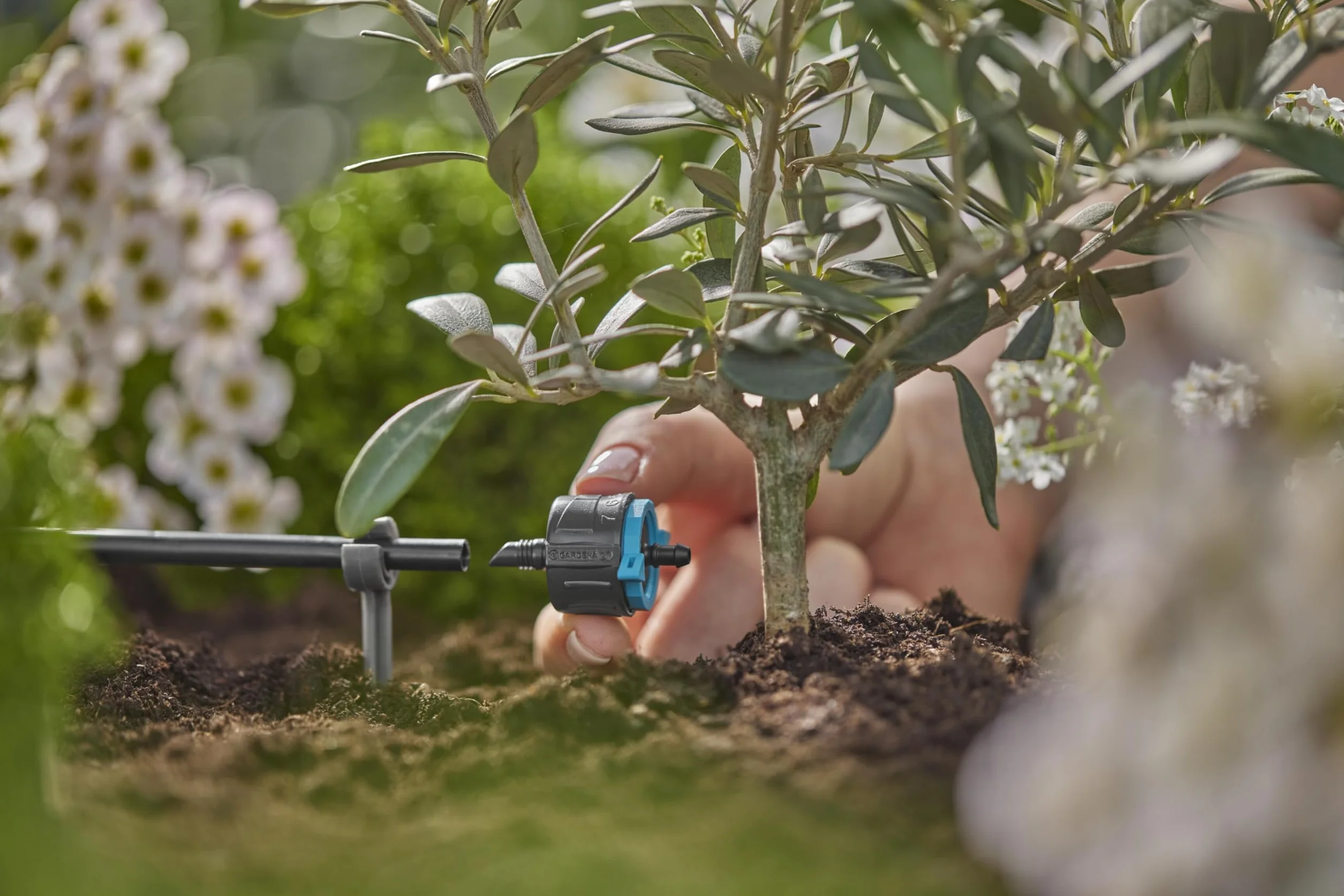 Gardena Micro-Drip Système Goutteur d'Extrémité Réglable, Régulateur de Pression, Embout Irrigation Goutte à Goutte, pour Plantes Hauteurs de Pot (13304-20)