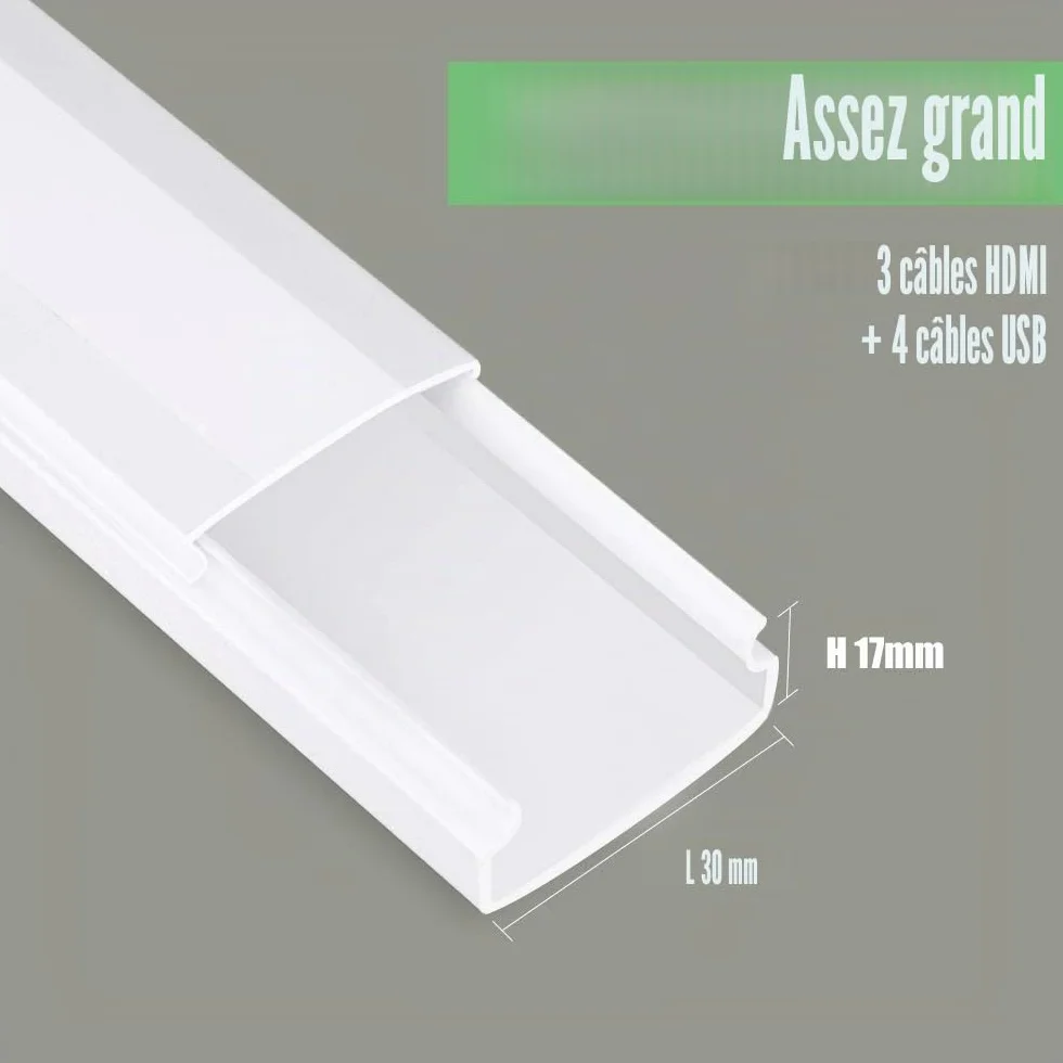 MUDEELA Cache Fil Electrique, Goulotte Passe Cable Mural, Cache-Fil TV Mural en PVC Ignifuge, Installation Adhésive ou par Vis, Gestion des Câbles pour Maison et Bureau, Blanc, 30 × 17 × 400 mm